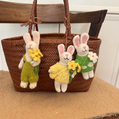 Garden wool felt rabbit bag charms