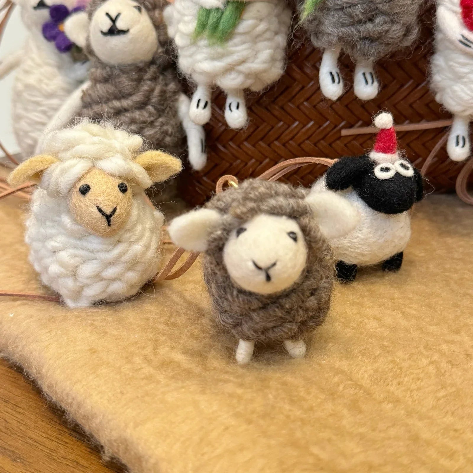 Handmade wool felt sheep bag charm – handmade wool felt sheep collection detail