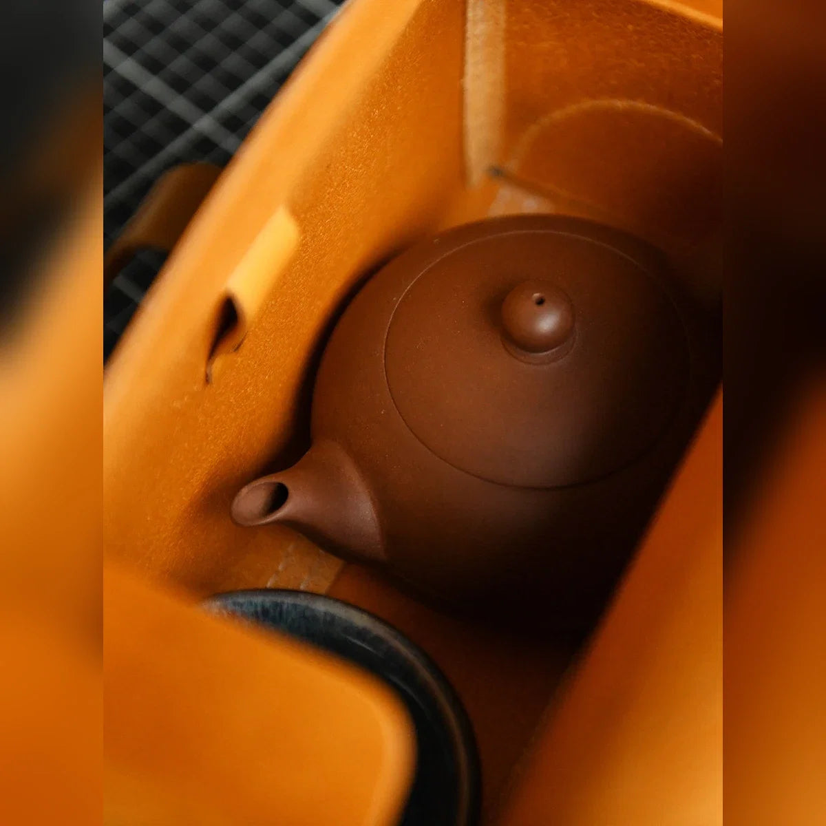 Interior detail of the leather tea set and keepsake travel case