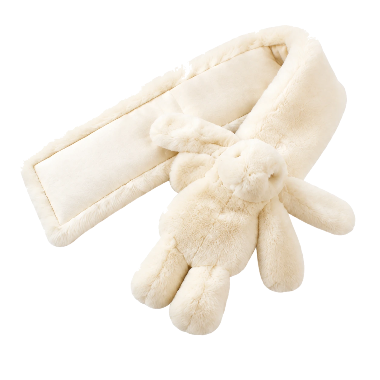 Ivory Beige genuine Rex rabbit fur bunny scarf side view on transparent background