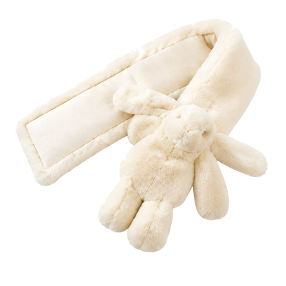 Ivory Beige genuine Rex rabbit fur bunny scarf side view on transparent background