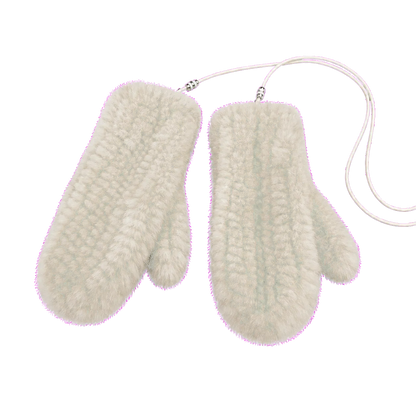 Ivory genuine mink fur knitted mittens isolated on a transparent background