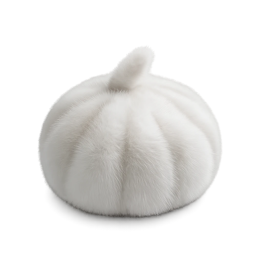 Ivory White genuine mink fur paneled winter beret
