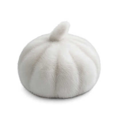 Ivory White genuine mink fur paneled winter beret