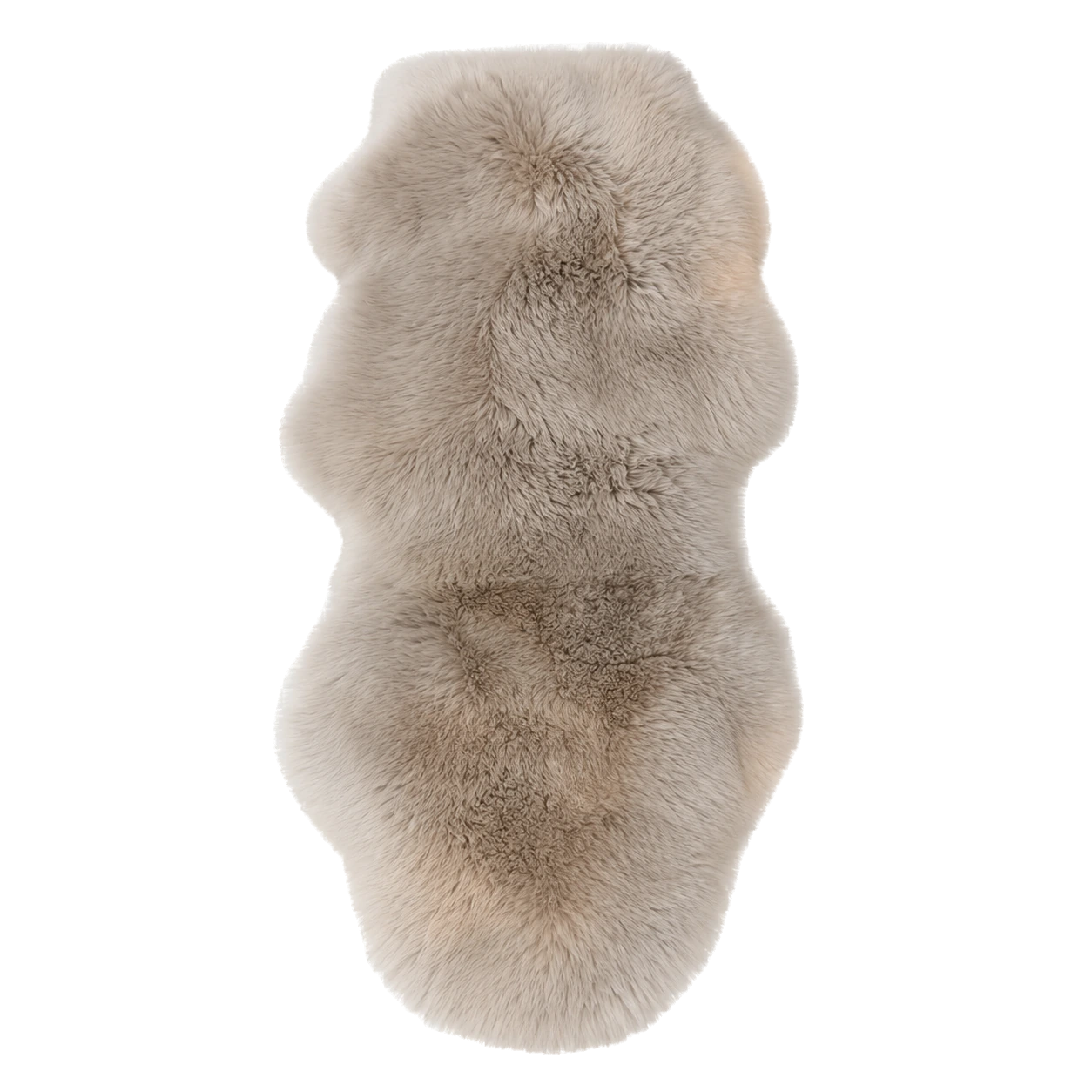 Mushroom Taupe genuine Australian long-wool sheepskin irregular rug on transparent background