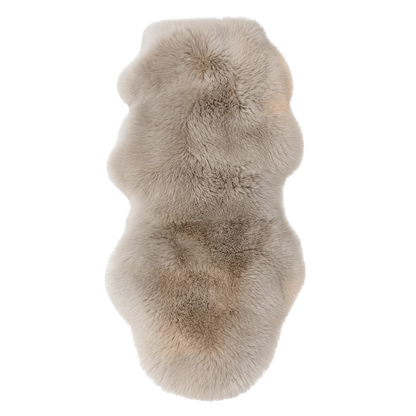 Mushroom Taupe genuine Australian long-wool sheepskin irregular rug on transparent background