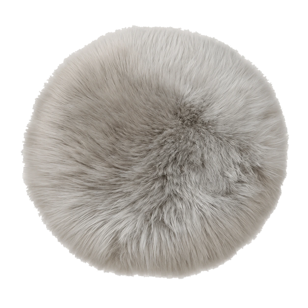 Mushroom Taupe genuine long-wool sheepskin round chair pad on transparent background