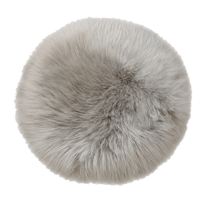 Mushroom Taupe genuine long-wool sheepskin round chair pad on transparent background