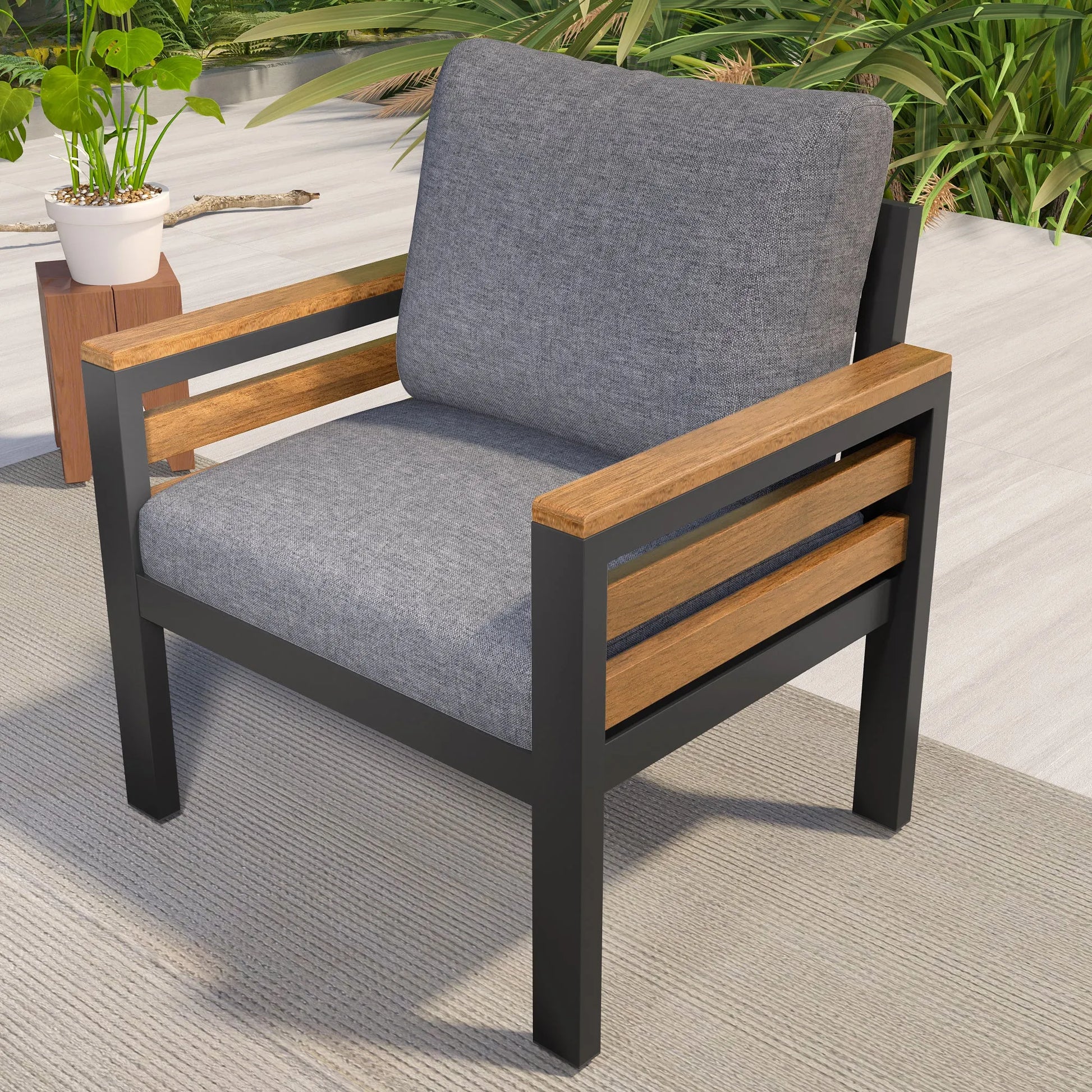 <Old SKU: N704G201246E> GO 4-Piece Outdoor Furniture Sofa Set for 5 People with Acacia Wood Armrests, Patio Conversation Set with Removable Cushion – view 3