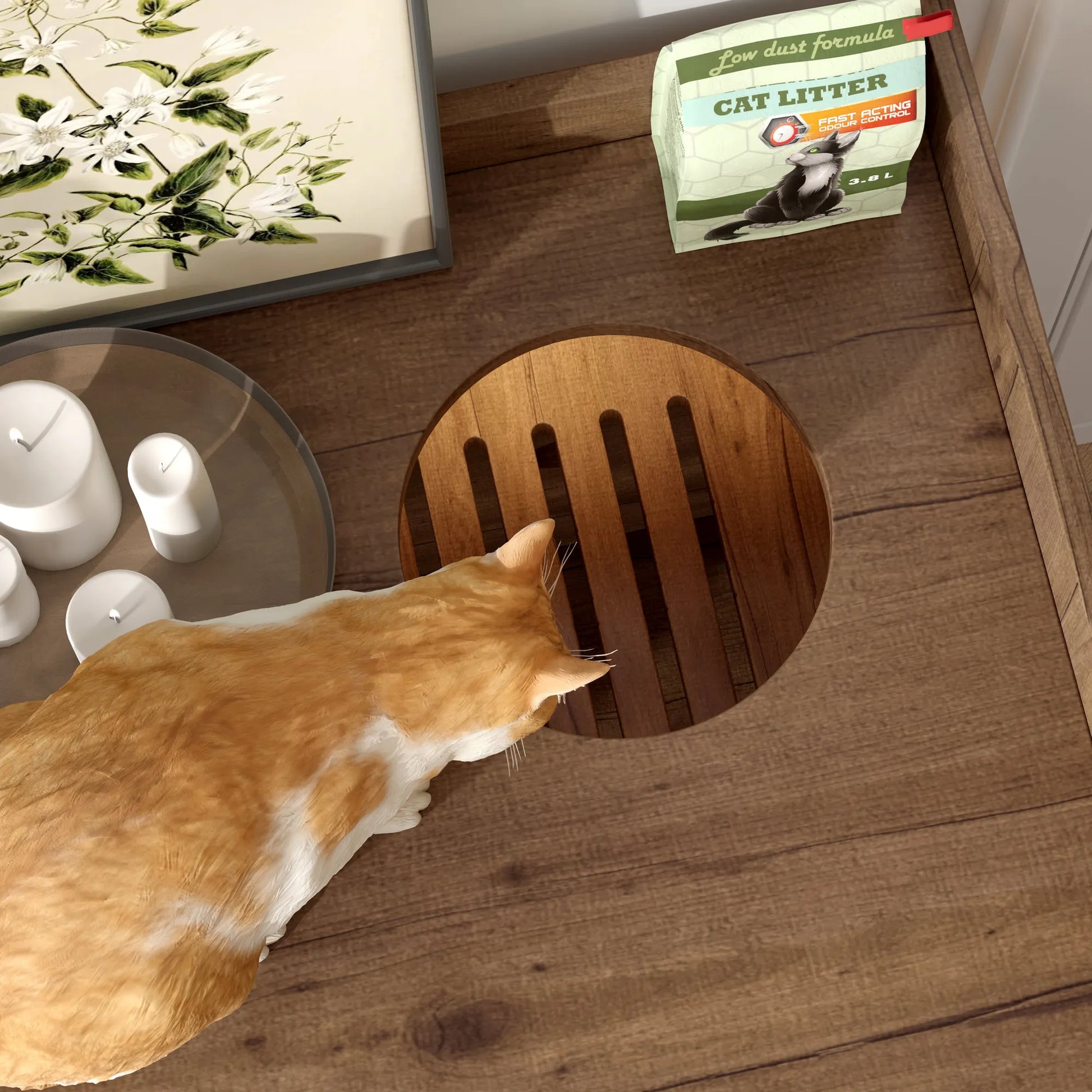 Cat Litter Box Enclosure, Hidden Cat Litter Box Furniture with Drawer and Stairs, Wooden Cat House Washroom for Bedroom,Cat Cabinet Side Table for – view 3