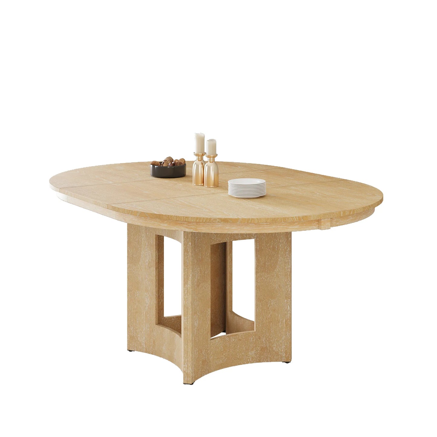 Farmhouse Extendable Round Dining Table with 16inch Removable Leaf for Small Places, Natural – view 3