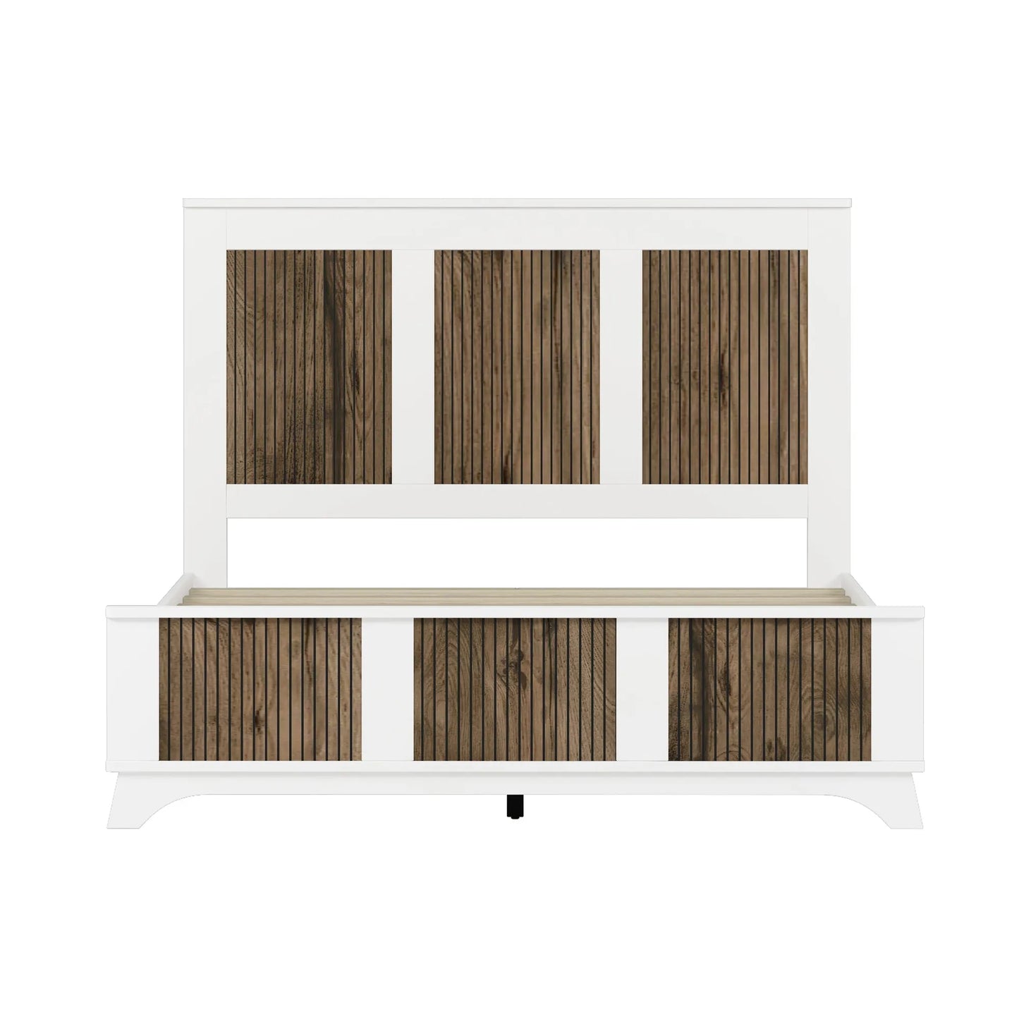 4-Pieces Bedroom Sets, Queen Size Farmhouse Platform Bed with Wooden Strip Stickers Decoration, Storage Nightstand and Dresser with Metal Handle – view 3