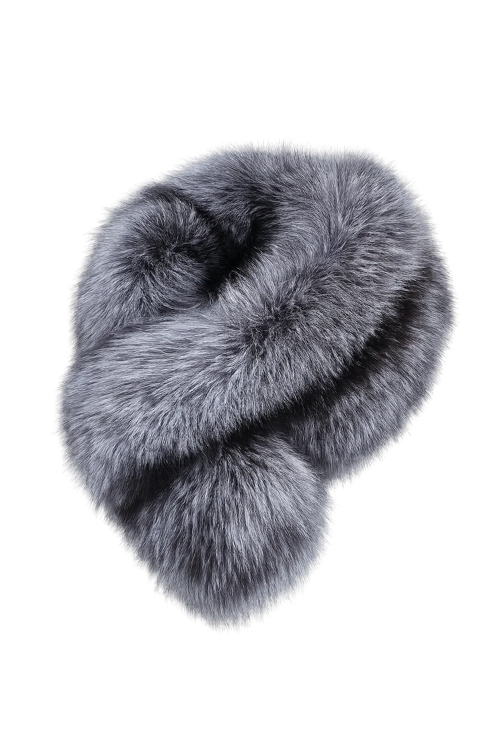 Natural silver fox fur loop collar shown from an angled view on a transparent background