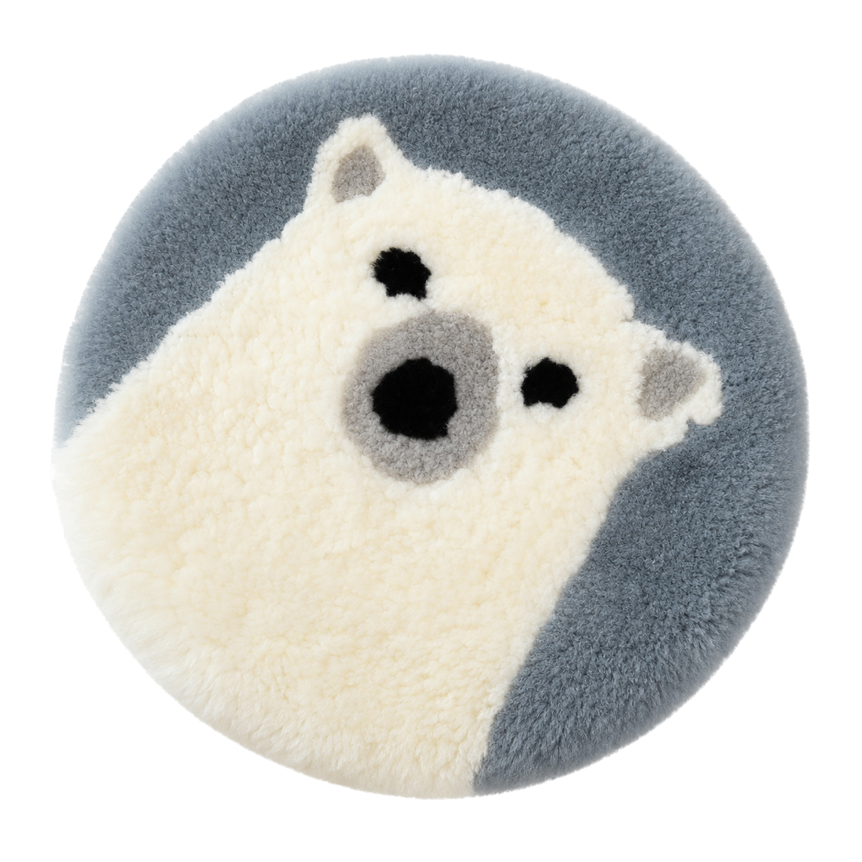 Polar Bear genuine sheepskin wool cartoon round chair pad on transparent background