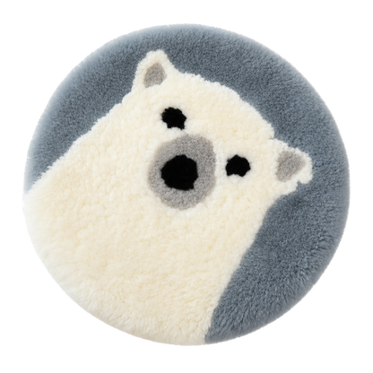 Polar Bear genuine sheepskin wool cartoon round chair pad on transparent background