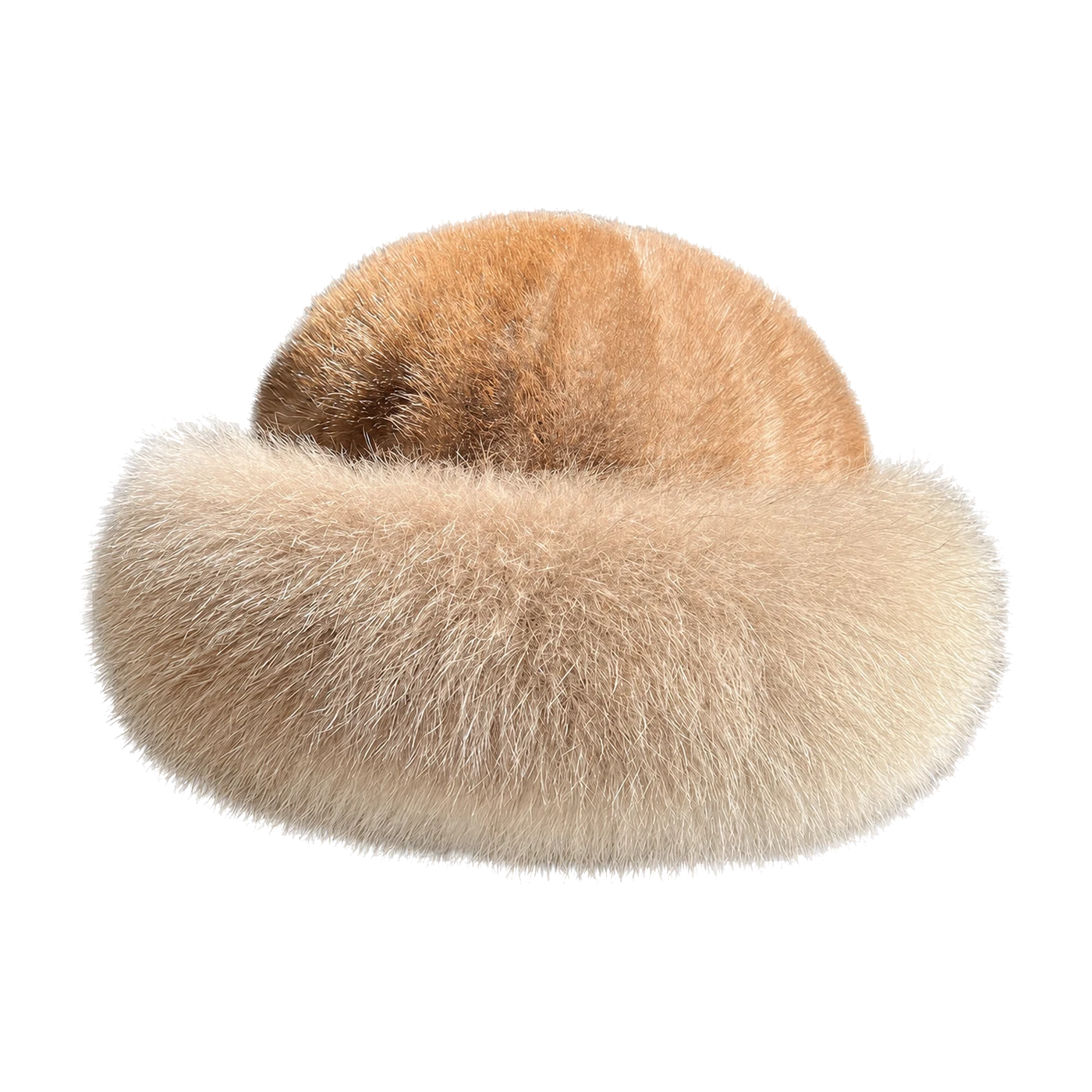 Light Brown genuine mink and fox fur bucket hat on transparent background