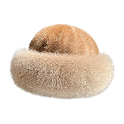 Light Brown genuine mink and fox fur bucket hat on transparent background
