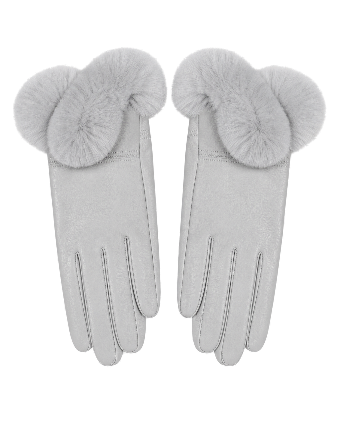 Silver gray women's sheepskin leather gloves with Rex rabbit fur cuffs