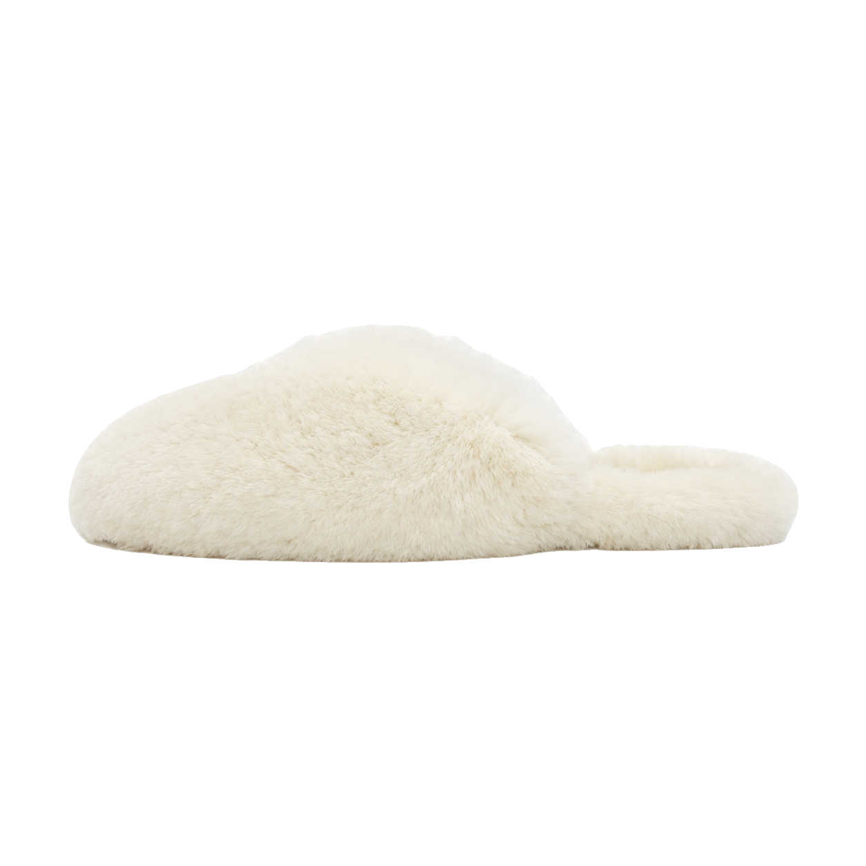 Soft Beige genuine rabbit fur closed-toe house slippers on a transparent background