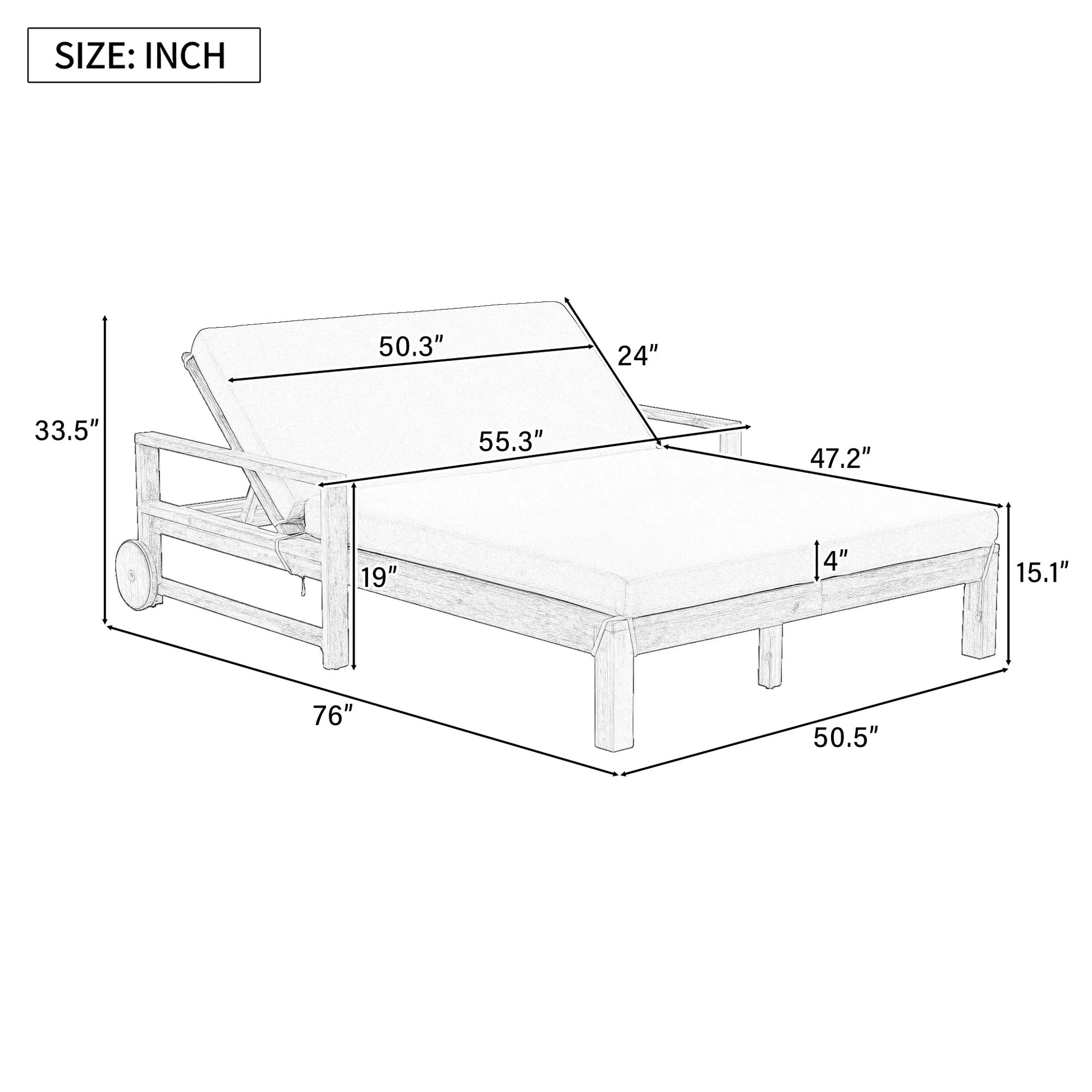 1-Piece Farmhouse-styled Wooden Outdoor Sunbed for Ultimate Relaxation Outdoor Daybed Seating 2 People for Poolside, Garden and Backyard (Beige) – view 3
