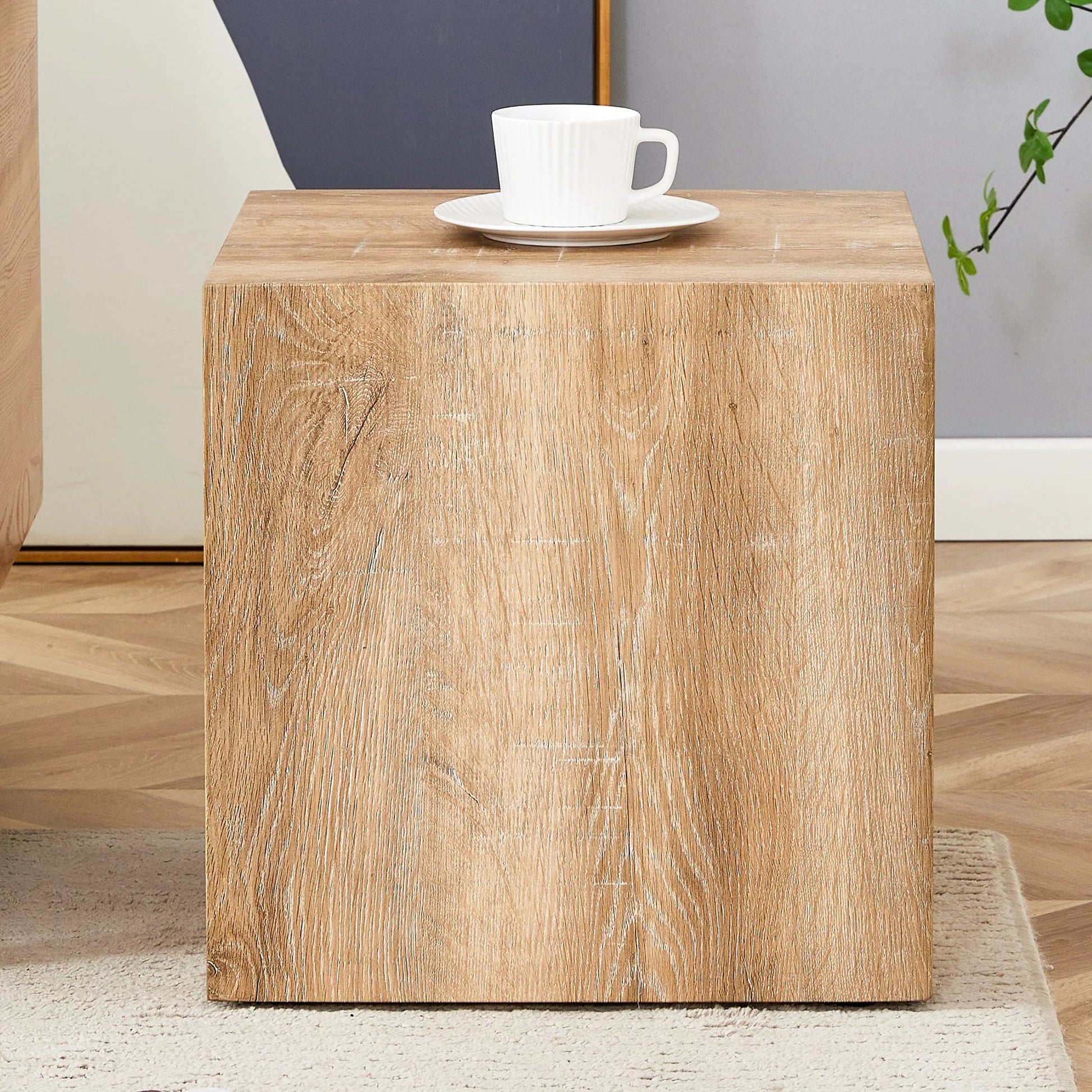 Elevate your living space with this square modern MDF coffee table that showcases smooth, light wood color texture patterns. It is characterized by – view 3