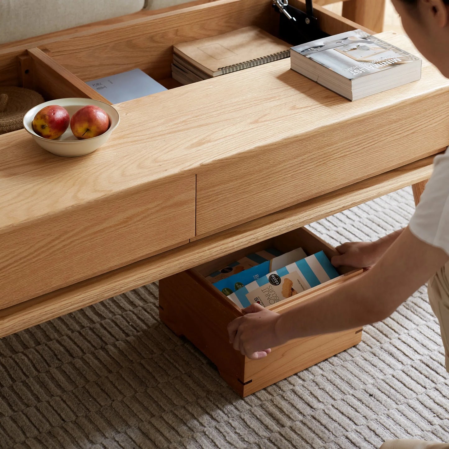 Elevating Center Table Low Table 100% Solid Oak Wood Top Plate Desk Coffee Table Width 100 x Depth 60 x Height 45 cm Study Desk Work From Home Easy – view 3