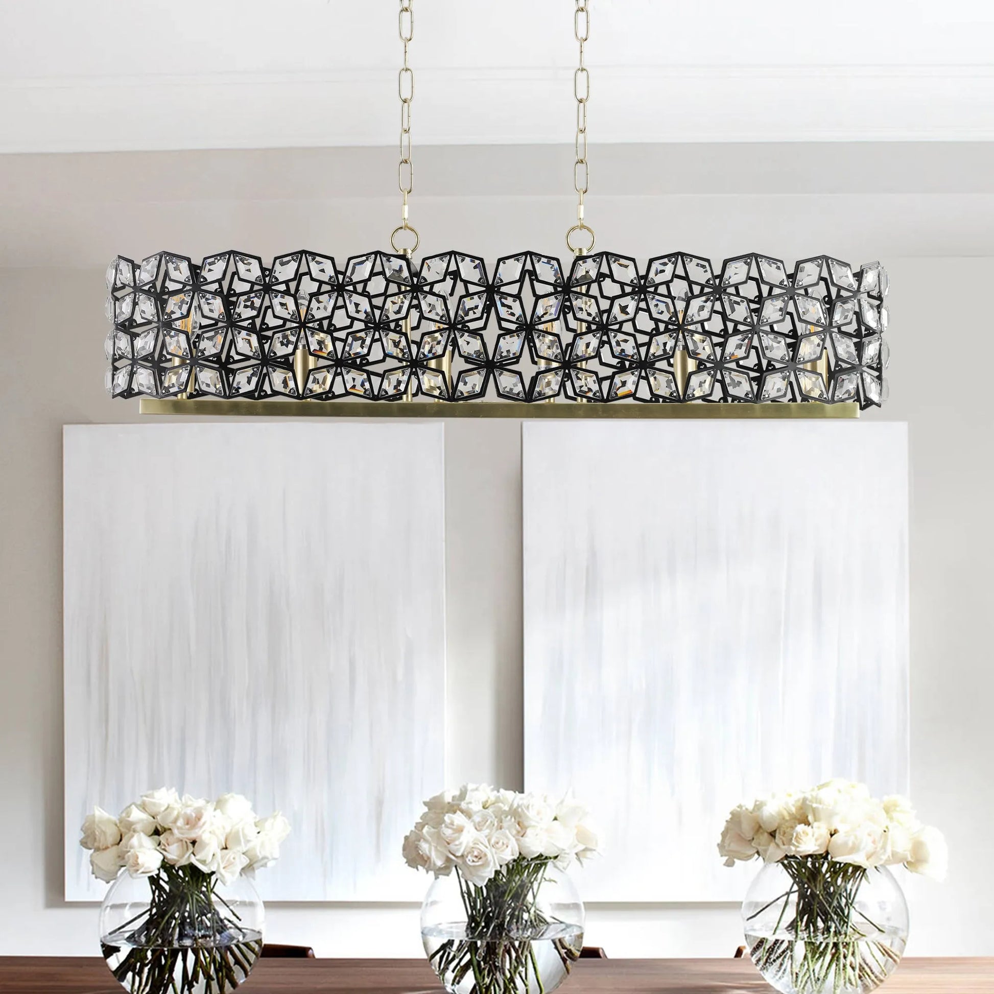 39' Contemporary Crystal and BlackGold Pendant Chandelier – Geometric Modern Light Fixture for Dining Room, Kitchen, or Living Room (Bulb Not – view 3