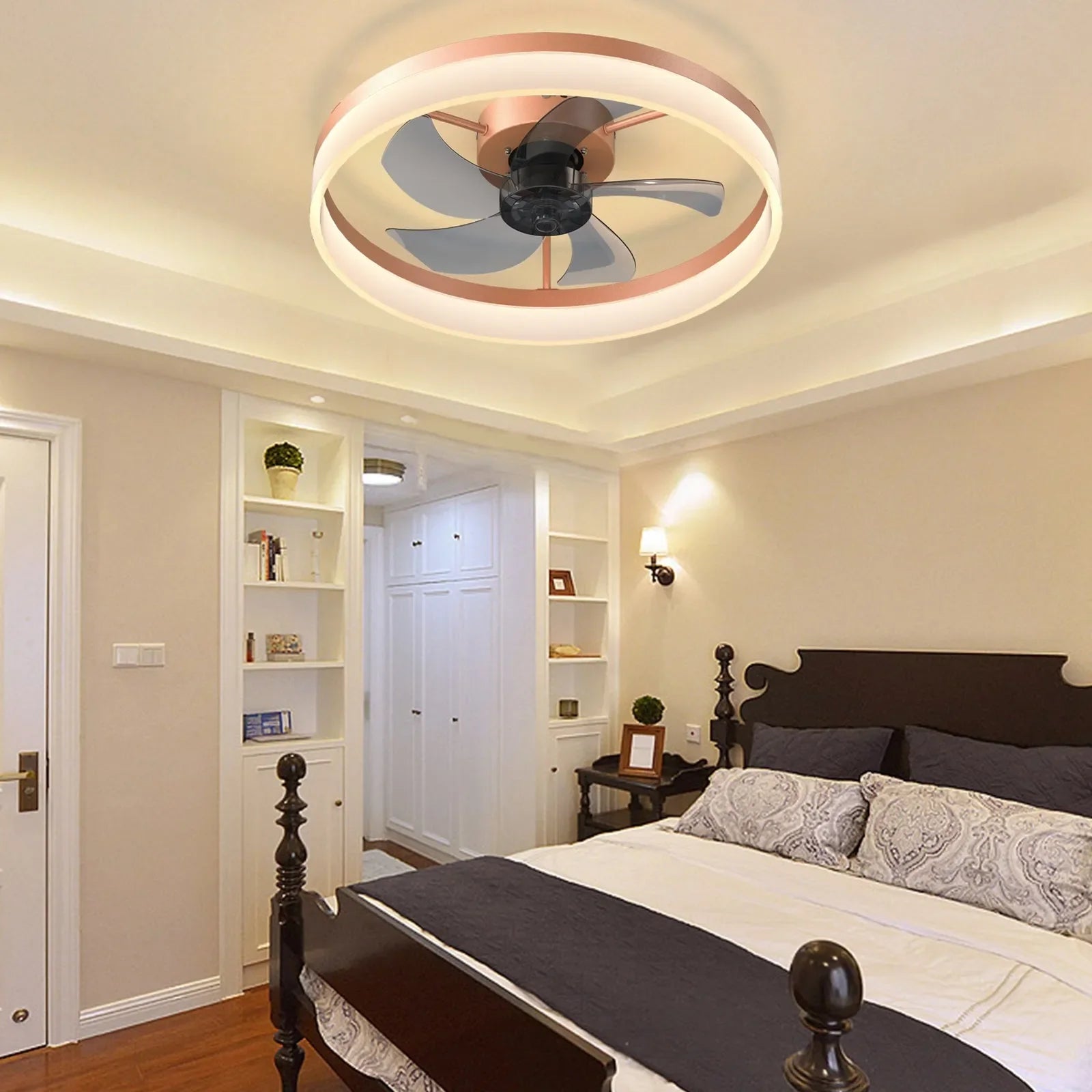 Ceiling Fans with Lights Dimmable LED Embedded installation of thin modern ceiling fans(Rose Gold) – view 3