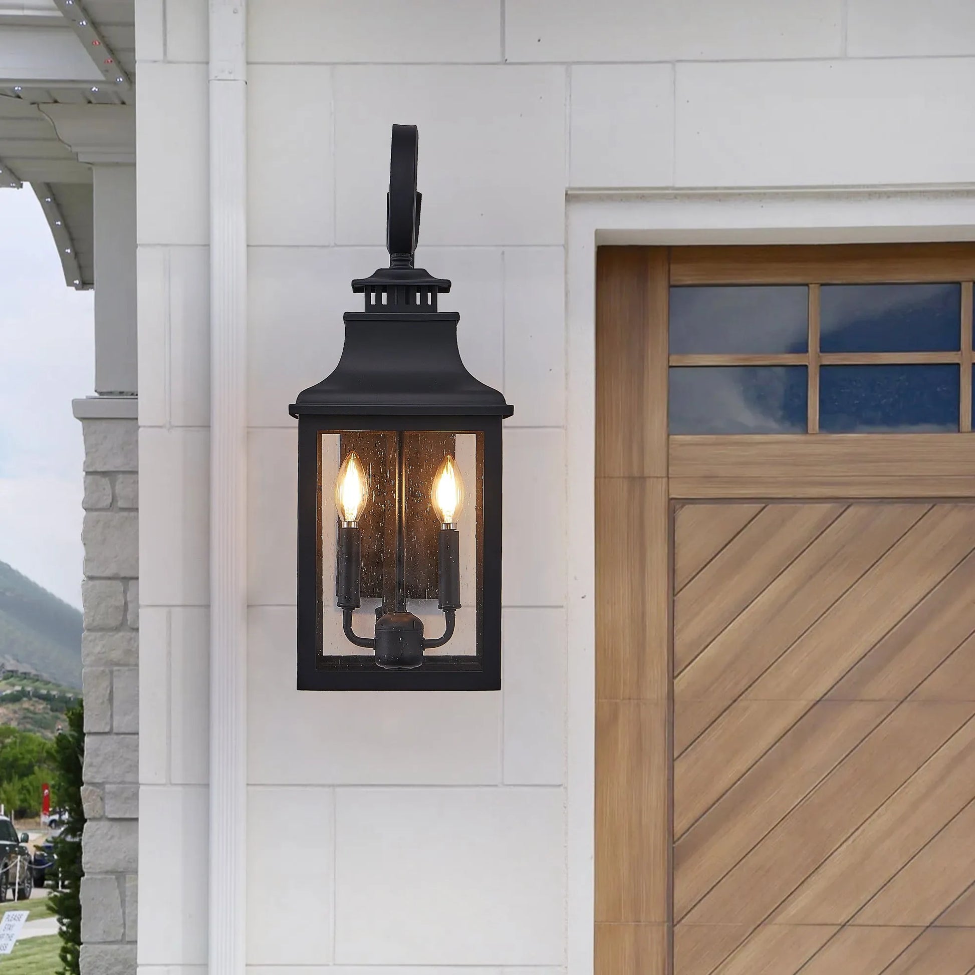 23'(H) 2-Pack Outdoor Wall Lantern Light – Vintage Black Metal Sconce with Clear Seeded Glass for Porch, Patio, and Garden (Bulb Not Included) – view 3