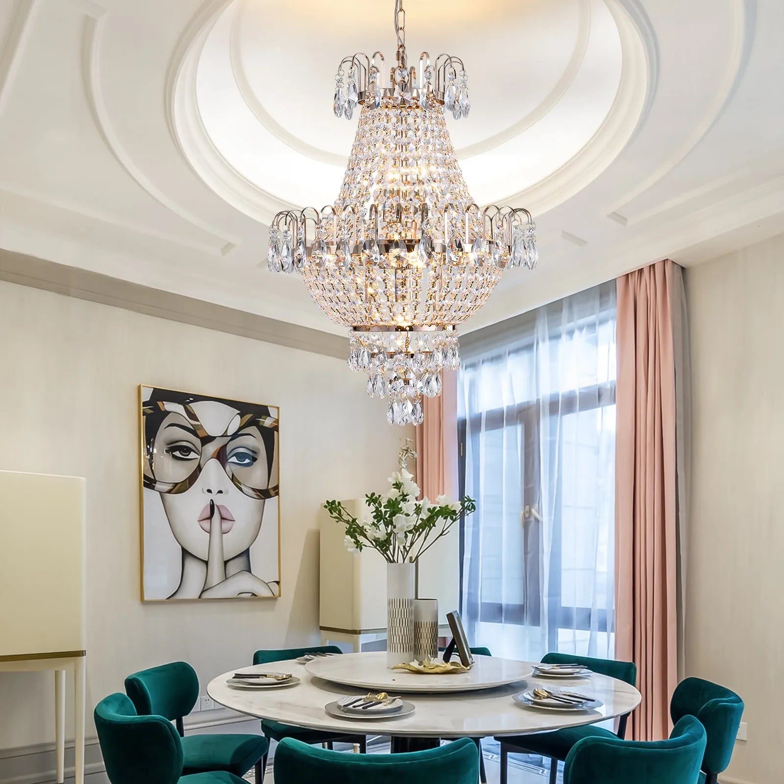 Gold Crystal Chandeliers,Large Contemporary Luxury Ceiling Lighting for Living Room Dining Room Bedroom Hallway – view 3