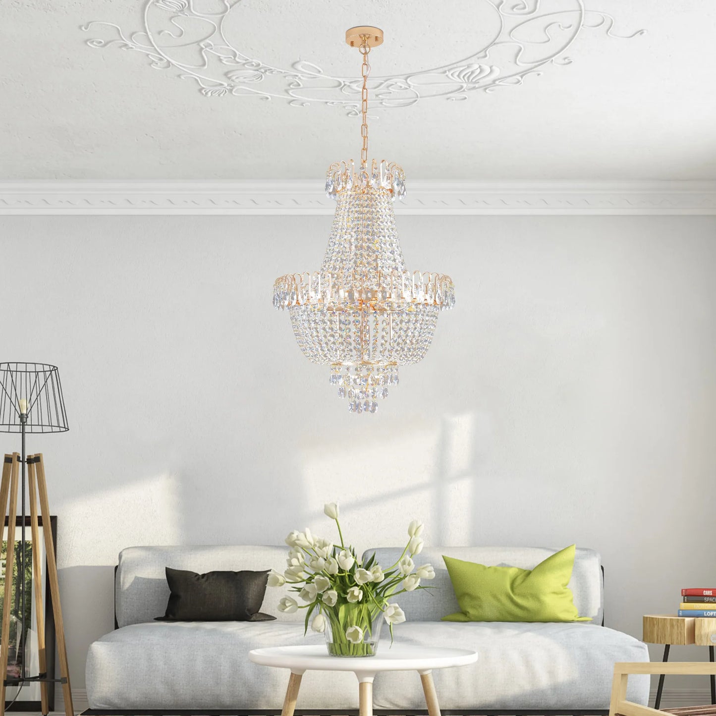 Gold Crystal Chandeliers,Large Contemporary Luxury Ceiling Lighting for Living Room Dining Room Bedroom Hallway (Without Bulb) – view 3