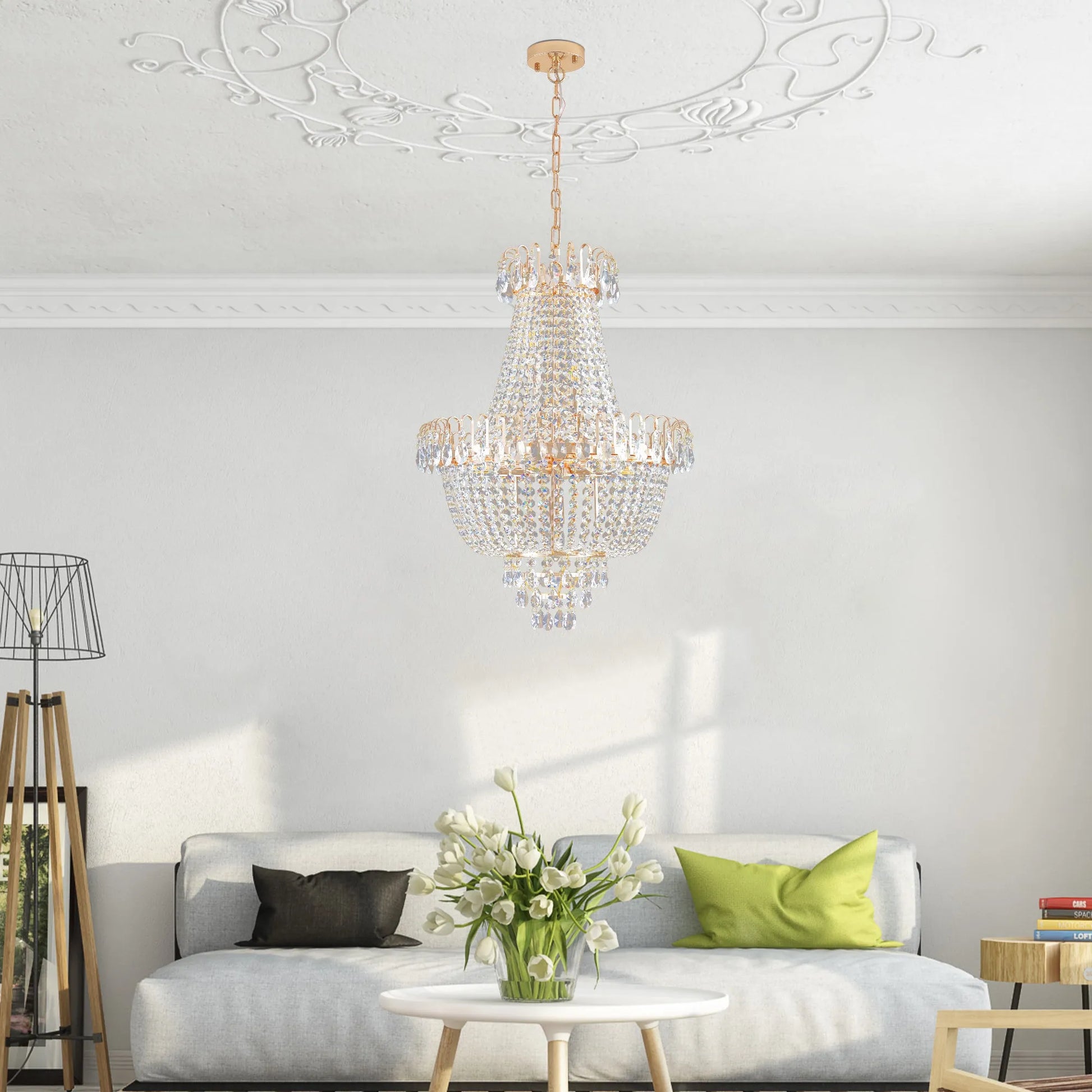 Gold Crystal Chandeliers,Large Contemporary Luxury Ceiling Lighting for Living Room Dining Room Bedroom Hallway (Without Bulb) – view 3