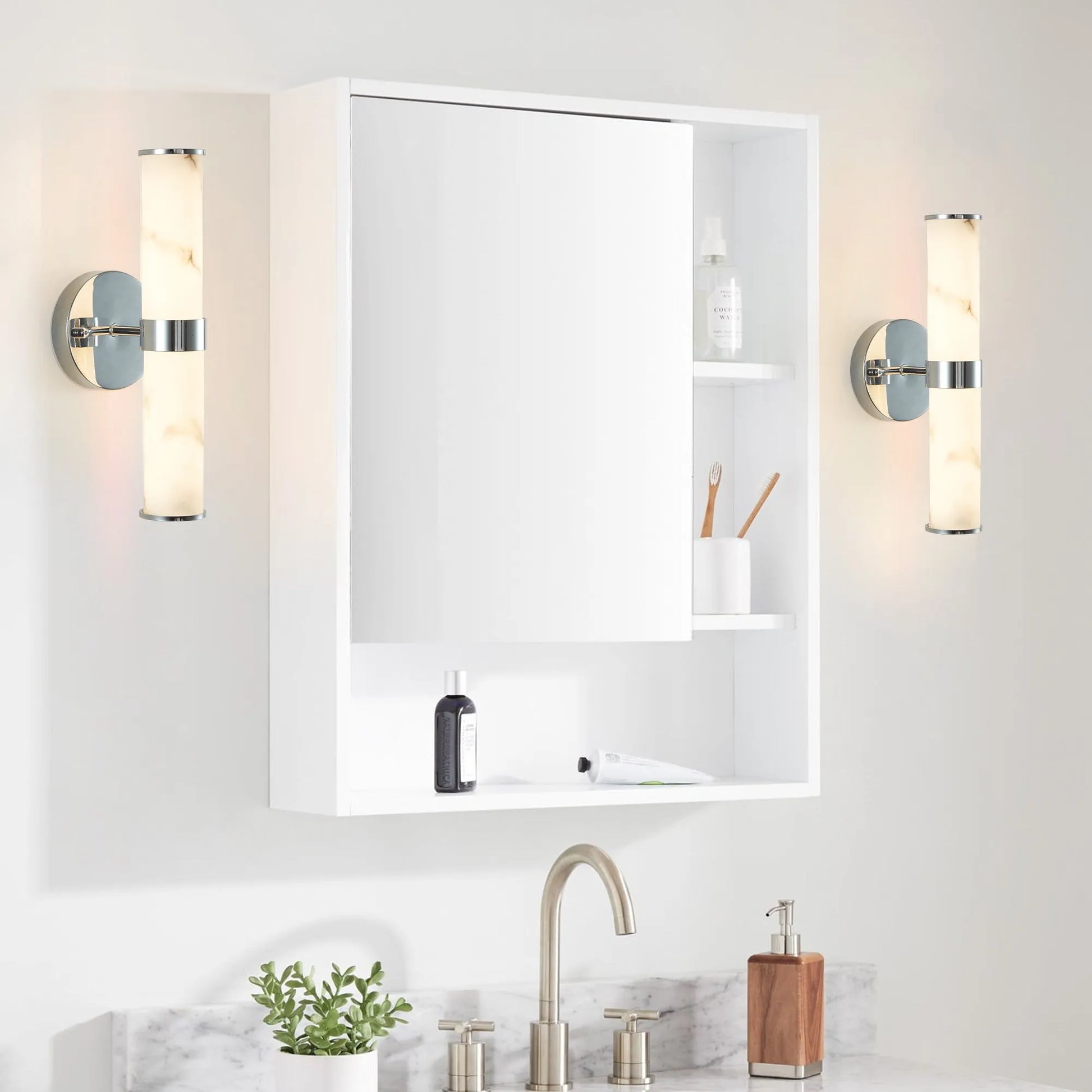 Resin Imitation Marble and Chrome Wall Sconce, Set of 2,Modern Vertical Light Fixture for Bathrooms, Hallways, and Bedrooms (Only Indoor) – view 3