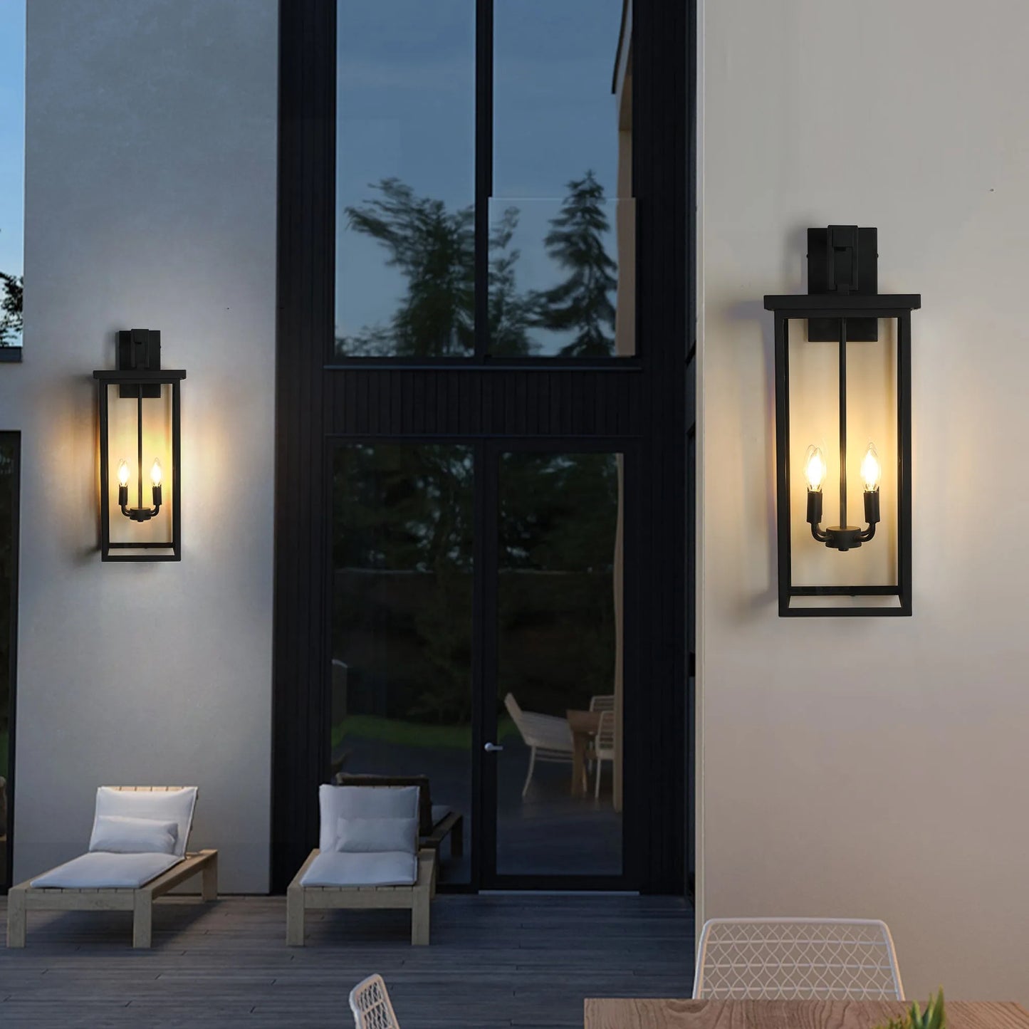 26'(H) 1ps Modern Outdoor Wall Lanterns with Black Metal Frame and Clear Glass, 4 E12 Bulb Socket, Weatherproof Wall Sconces for Porch, Garden, Patio – view 3