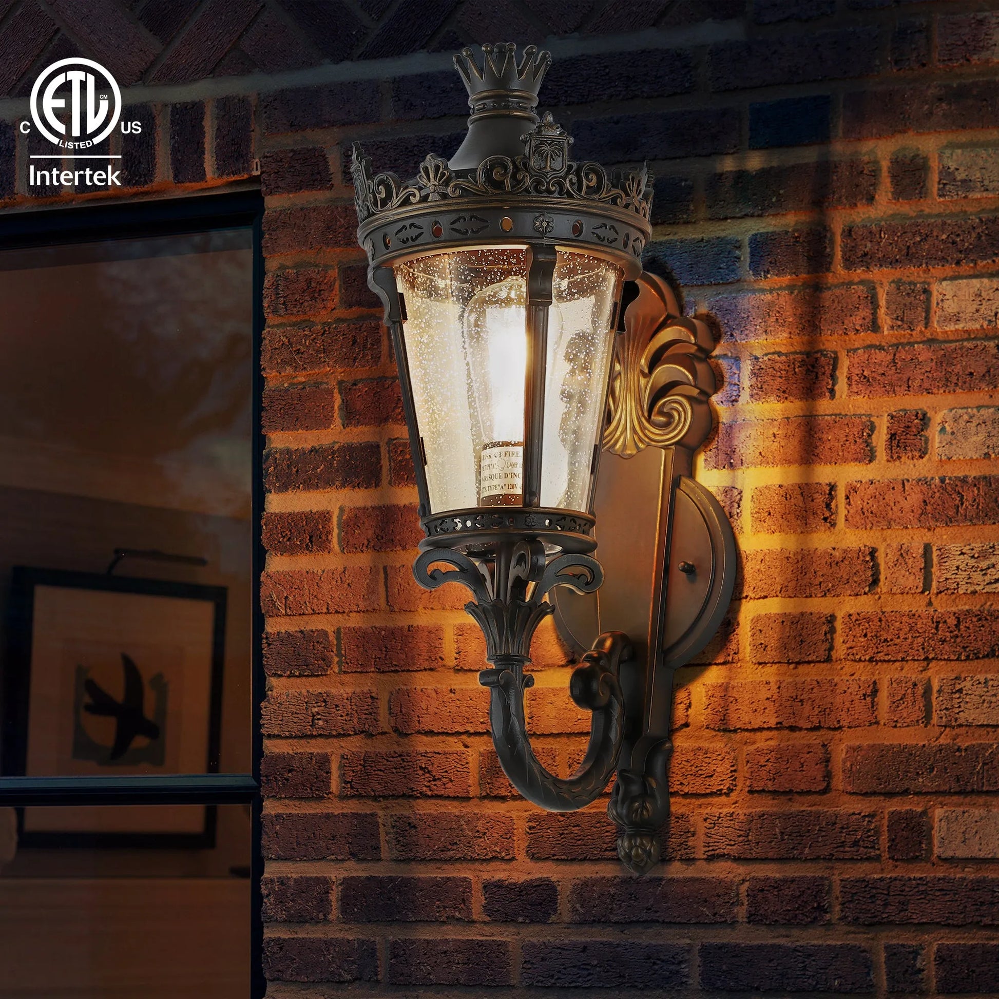 21'(H) Vintage Outdoor Wall Lantern, Waterproof Exterior Wall Sconce with Crown Top and Clear Glass, Decorative Outdoor Lighting Fixture for Patio – view 3