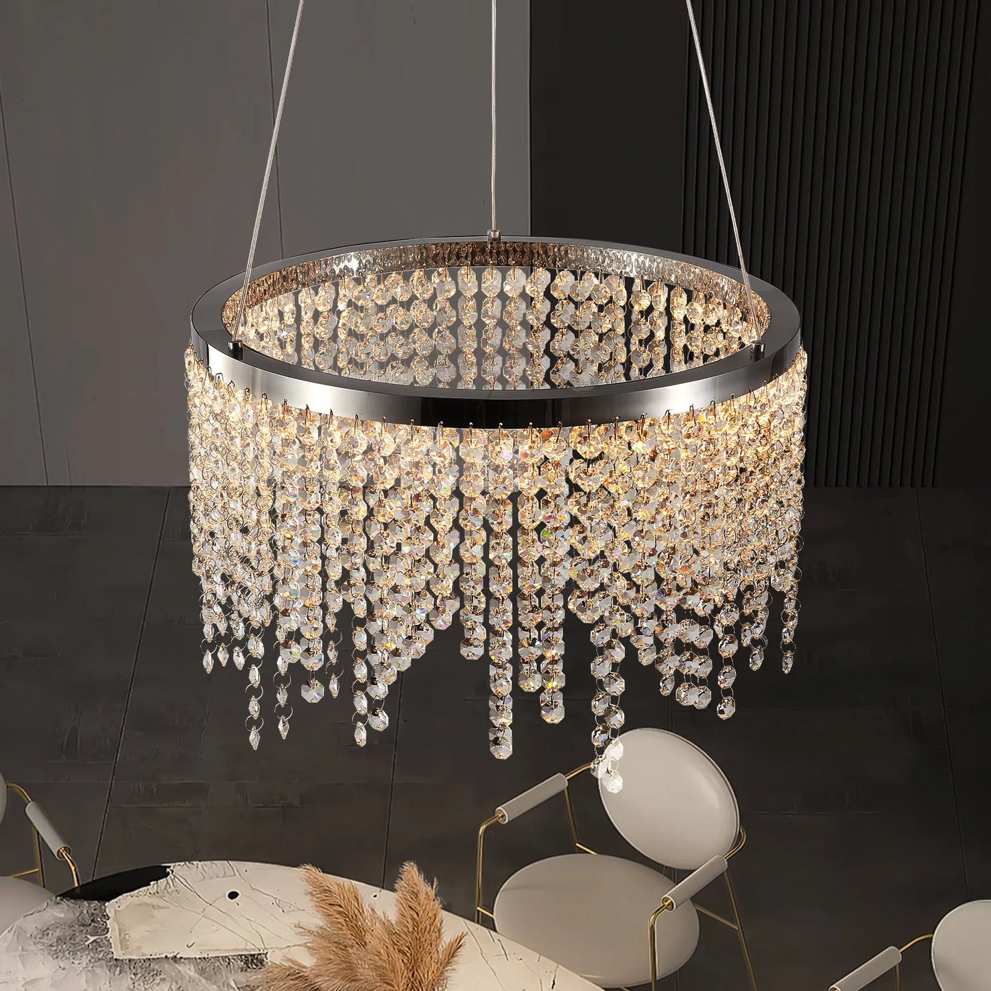 16-inch Luxury Crystal LED Chandelier - Adjustable Height and Color Temperature (3000K-6000K) - Modern Chandelier for Living Room, Dining Room and – view 3