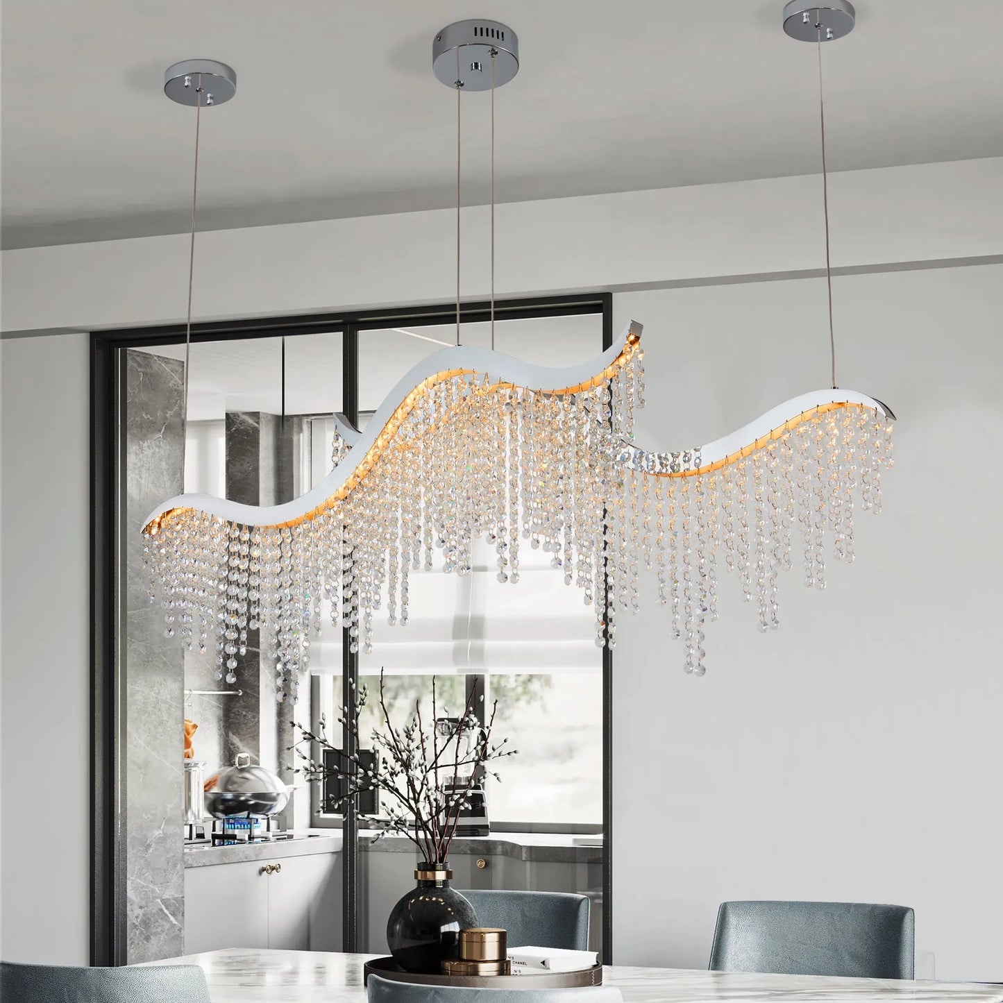 36-inch Modern Wave LED Crystal Chandelier - Adjustable Color Temperature 3000K/4000K/6000K - Adjustable Height - Elegant Chandelier for Living Room – view 3