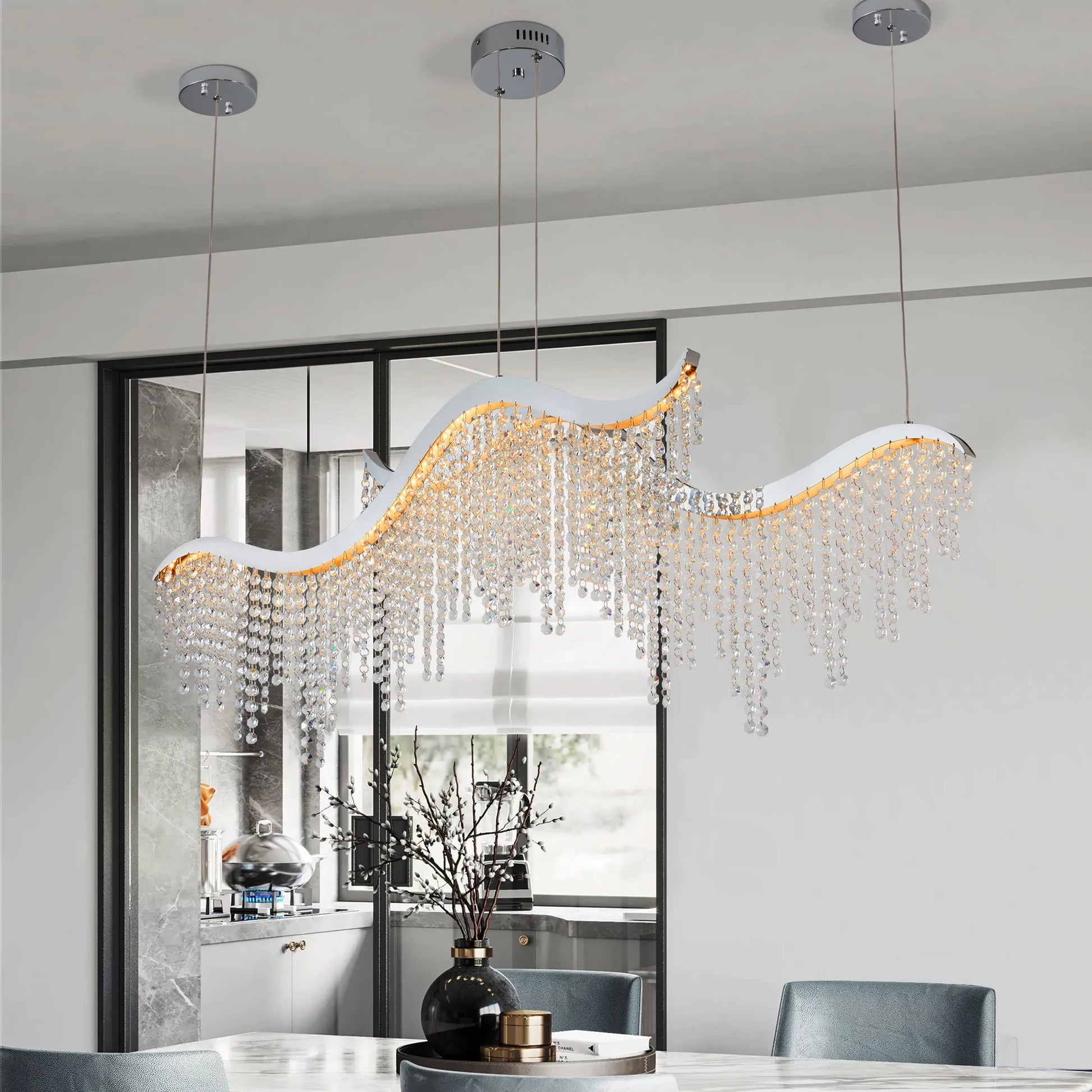 36-inch Modern Wave LED Crystal Chandelier - Adjustable Color Temperature 3000K/4000K/6000K - Adjustable Height - Elegant Chandelier for Living Room – view 3
