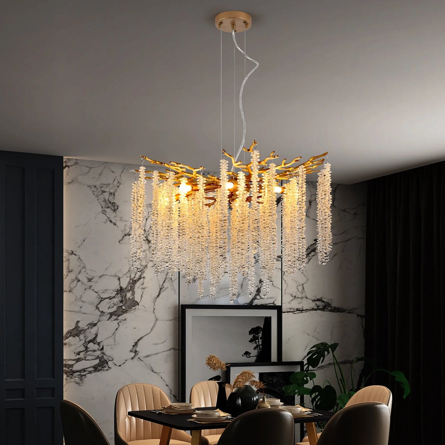 24-inch Modern Golden Pendant Light with Cascading Crystal Strands, Ideal for Living Room, Dining Room and Foyer, High-End Decorative Lighting – view 3