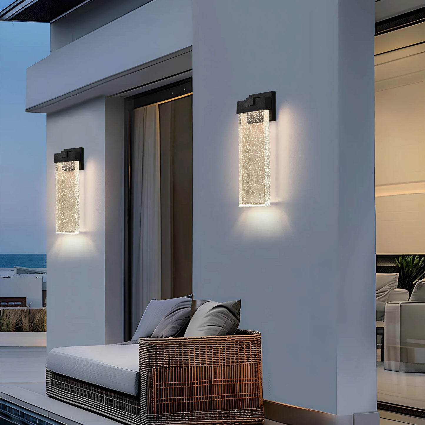 18'(H) 1-pack 12W Modern Outdoor Wall Light Fixture, Weatherproof LED Wall Sconce with Bubble Crystal, Black Finish, Up and Down Lighting for Porch – view 3