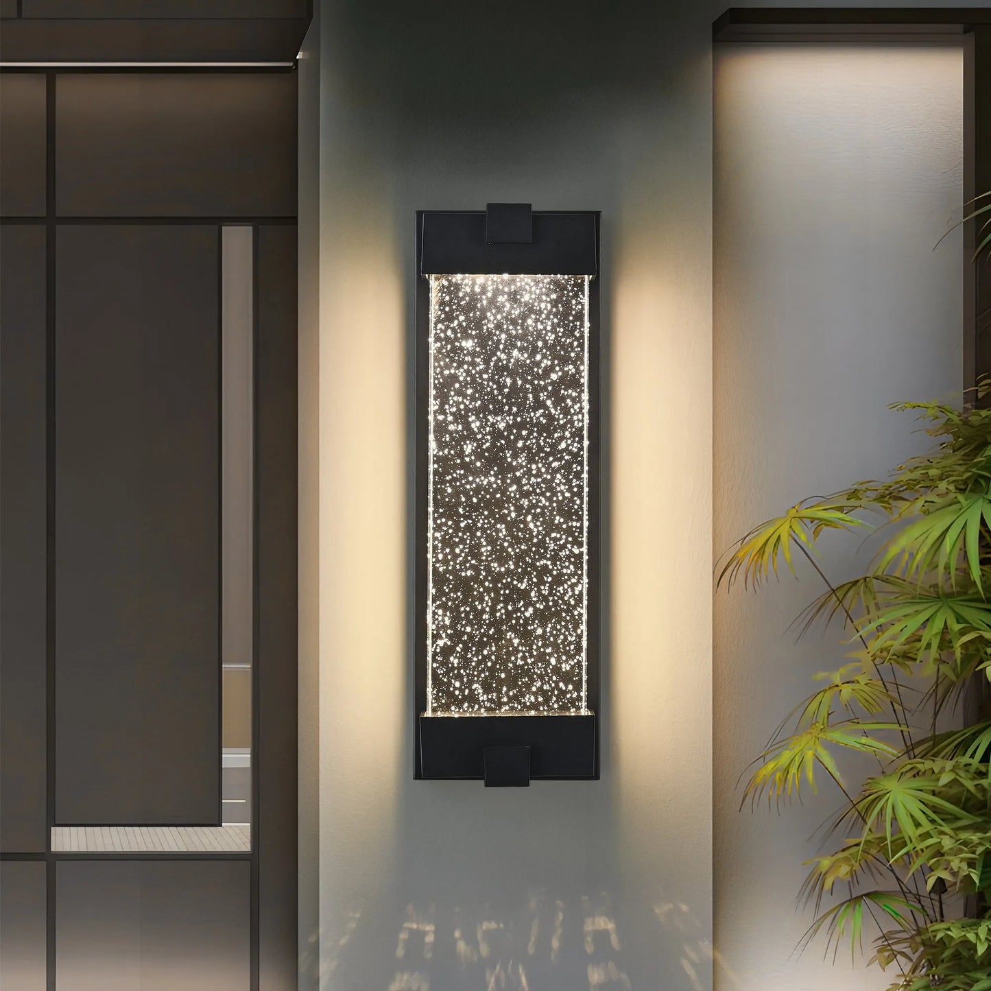 19'(H) Black Aluminum Finish Outdoor Wall Light with Bubble Crystal Glass, LED Light Source, 3000K Warm Light, Weatherproof Exterior Sconce for – view 3