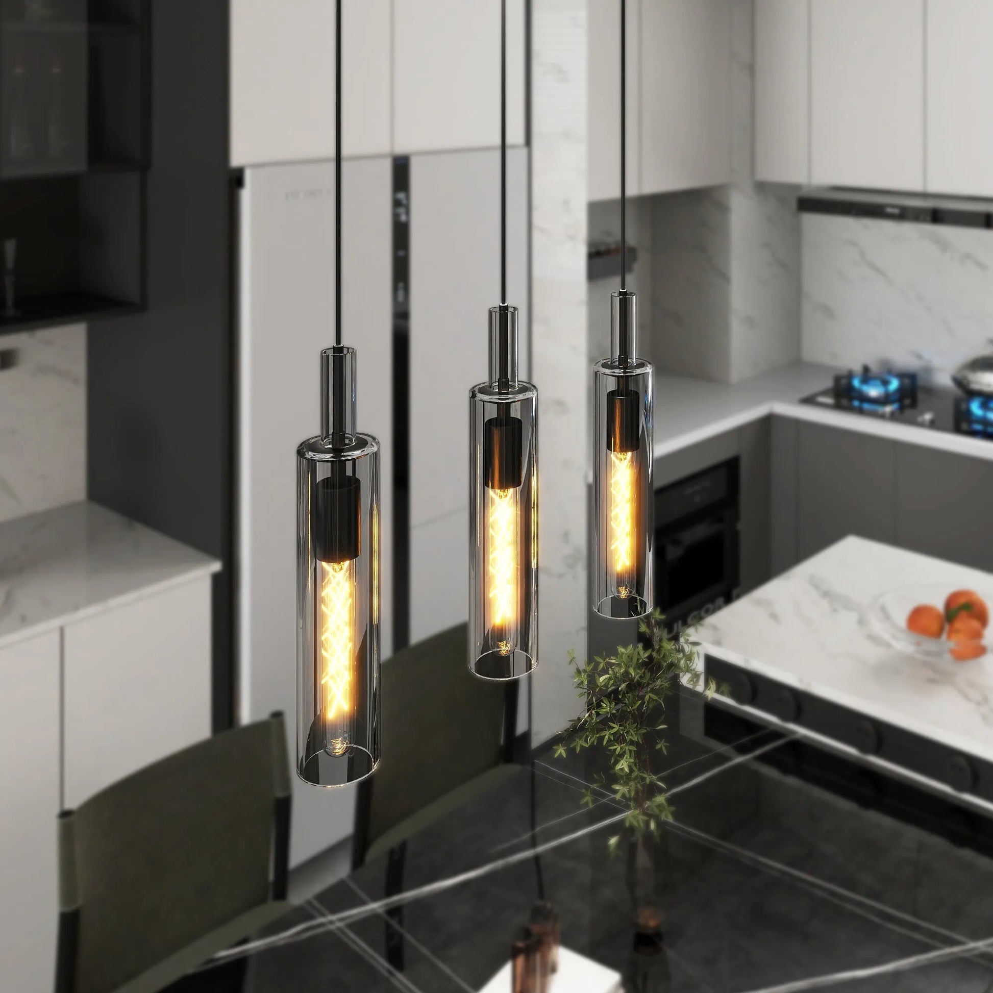 3 Pack Black Pendant Lights Kitchen Island (No Bulbs), Adjustable Modern Glass Pendant Light Over Island, Industrial Pendant Light Fixtures for – view 3