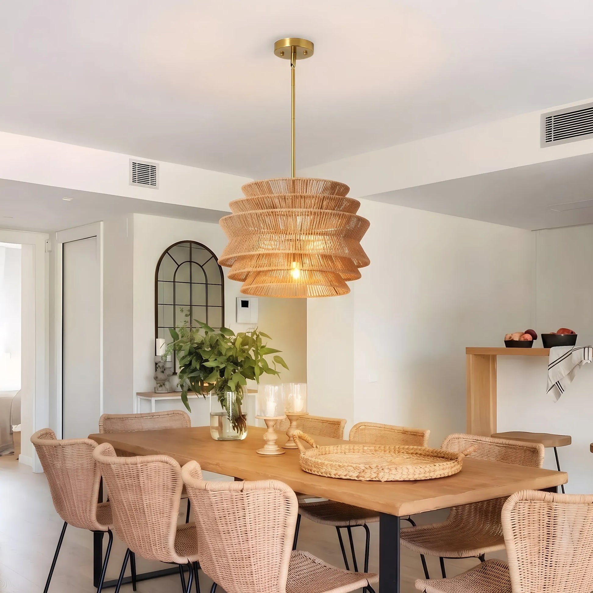17.3' Rattan Pendant Light,Hand-Woven Rustic Wicker Hanging Light Seagrass Ceiling Chandelier,Water Plants Rattan Chandelier for Dining Living – view 3