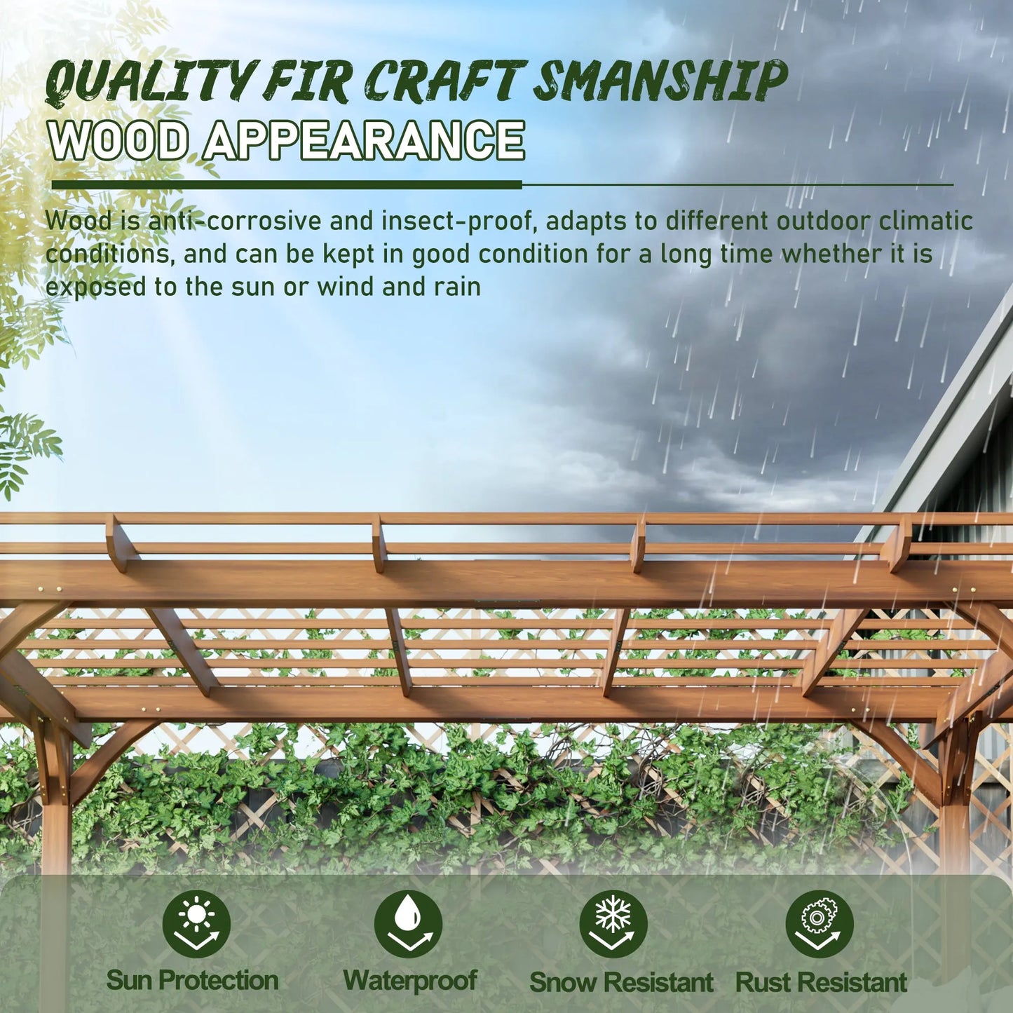 12 x 10 FT Outdoor Wood Pergola, Wooden Grape Pergola for Climbing Plant Support for Garden, Patio, Backyard, Deck, Brown – view 3