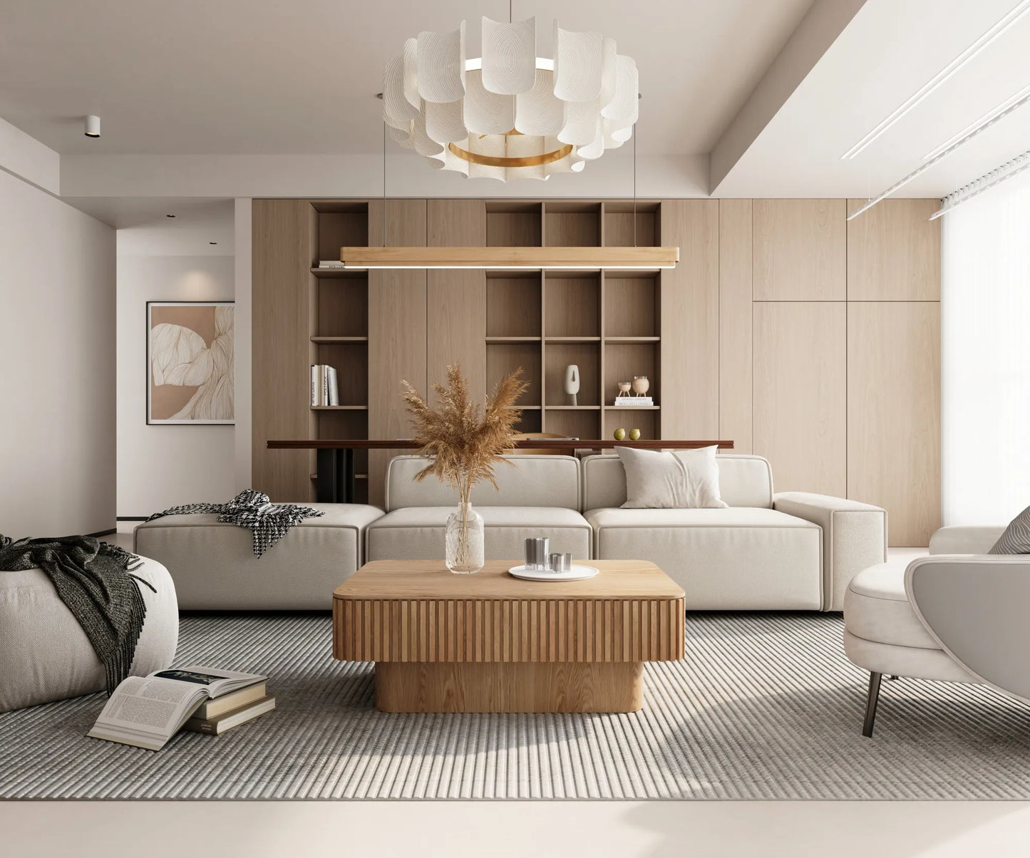 38.6'' Fluted Lift-top Coffee Table Solid Wood Veneered Modern Coffee Table Accent Tea Table with Storage and Adjustable Height for Living Room – view 3