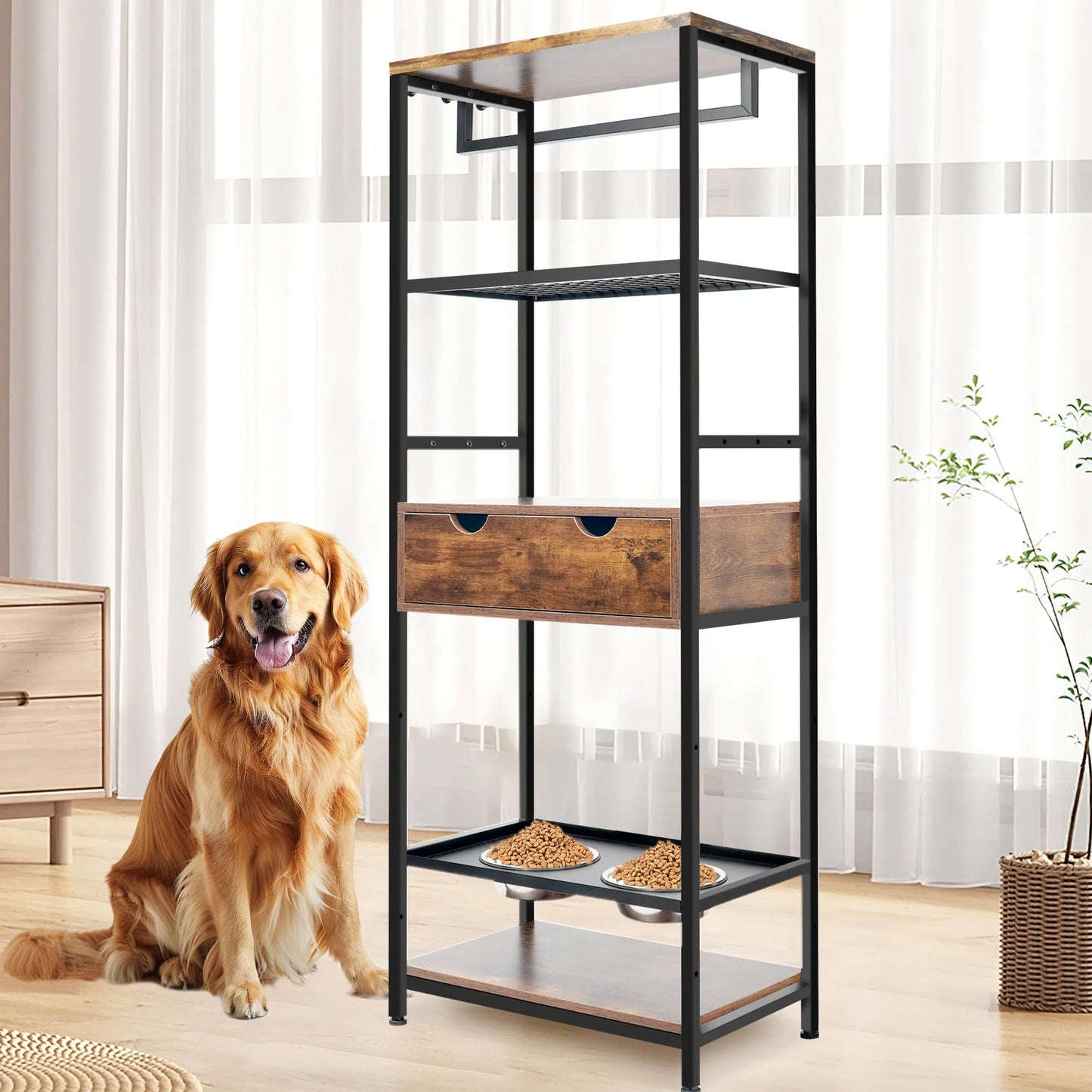 dog feeding station,3 Height Adjustable Raised Dog Bowls, Dog Feeder Station for Large Medium Dogs Cats, Dog Storage with shelves. – view 3