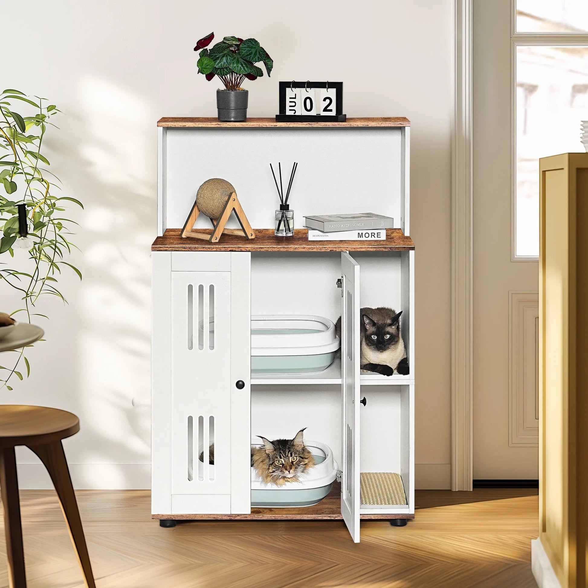 Litter Box Enclosure for 2 Cats,Hidden cat furniture, double litter cabinet, can be used as side cabinet, wash bathroom – view 3