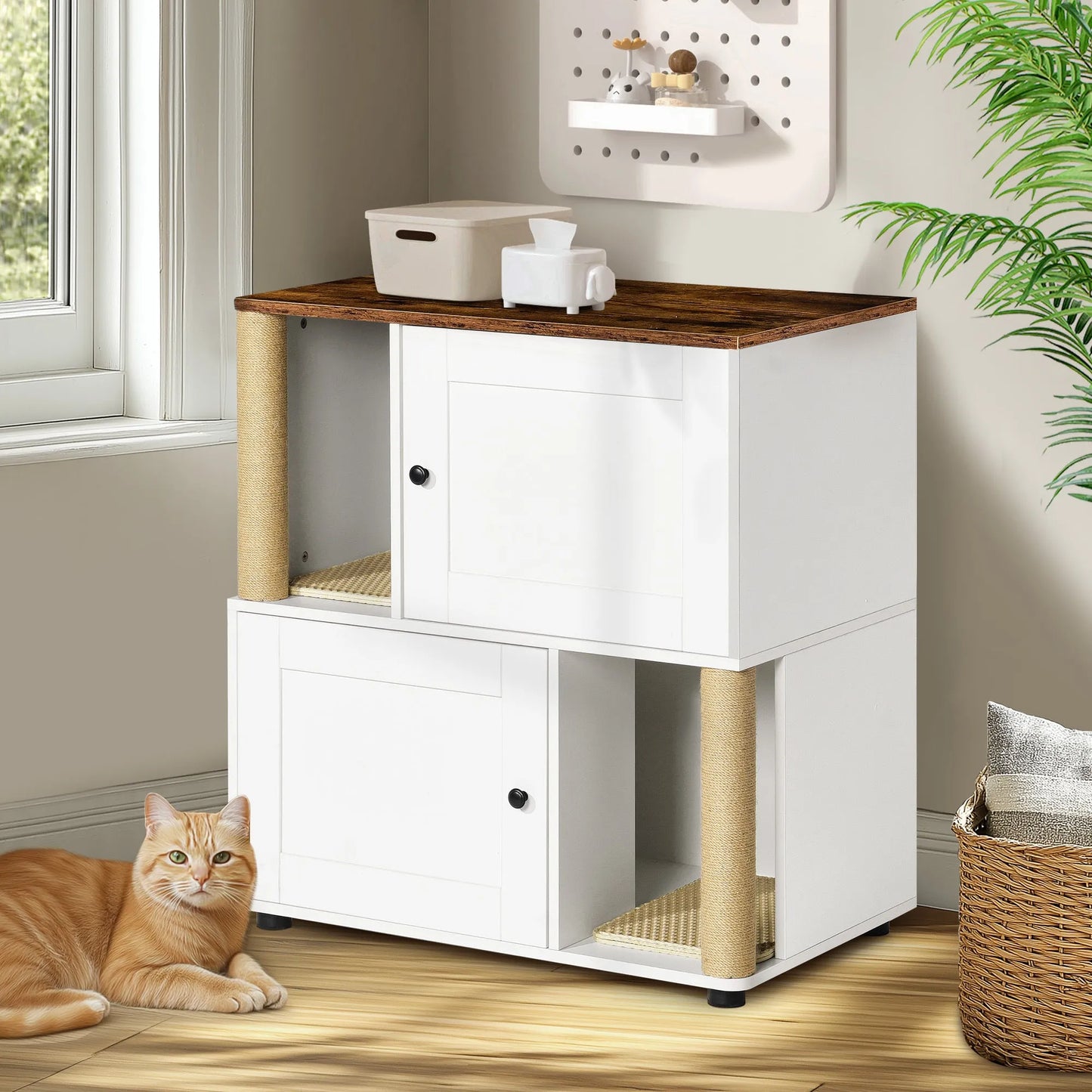 Double Cat Litter Box Enclouse,Cat Litter Box Enclosure for 2 Cats, Cat Litter Cabinet, Double Litter Box Enclosure with Shelve, Fit Most of Litter – view 3