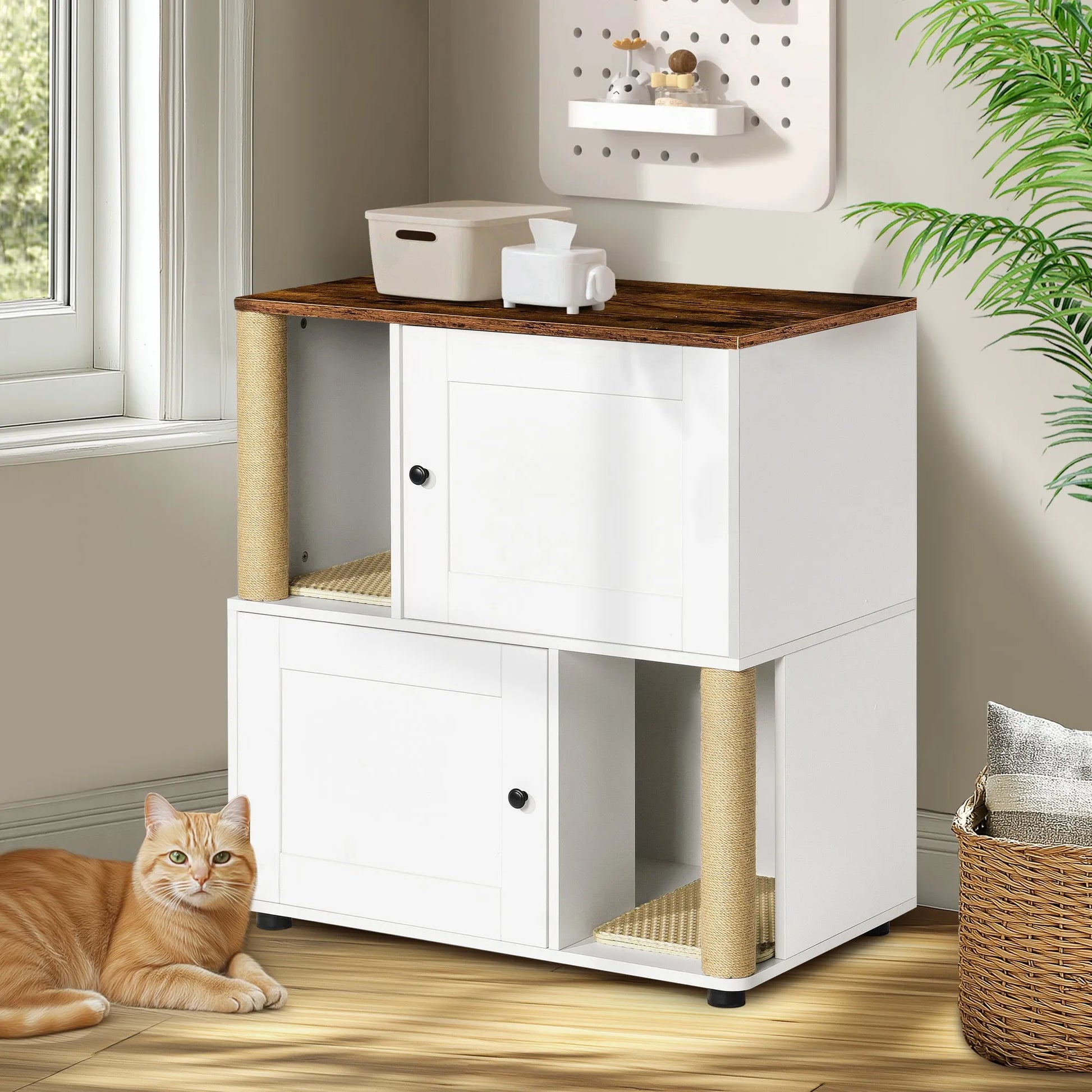 Double Cat Litter Box Enclouse,Cat Litter Box Enclosure for 2 Cats, Cat Litter Cabinet, Double Litter Box Enclosure with Shelve, Fit Most of Litter – view 3
