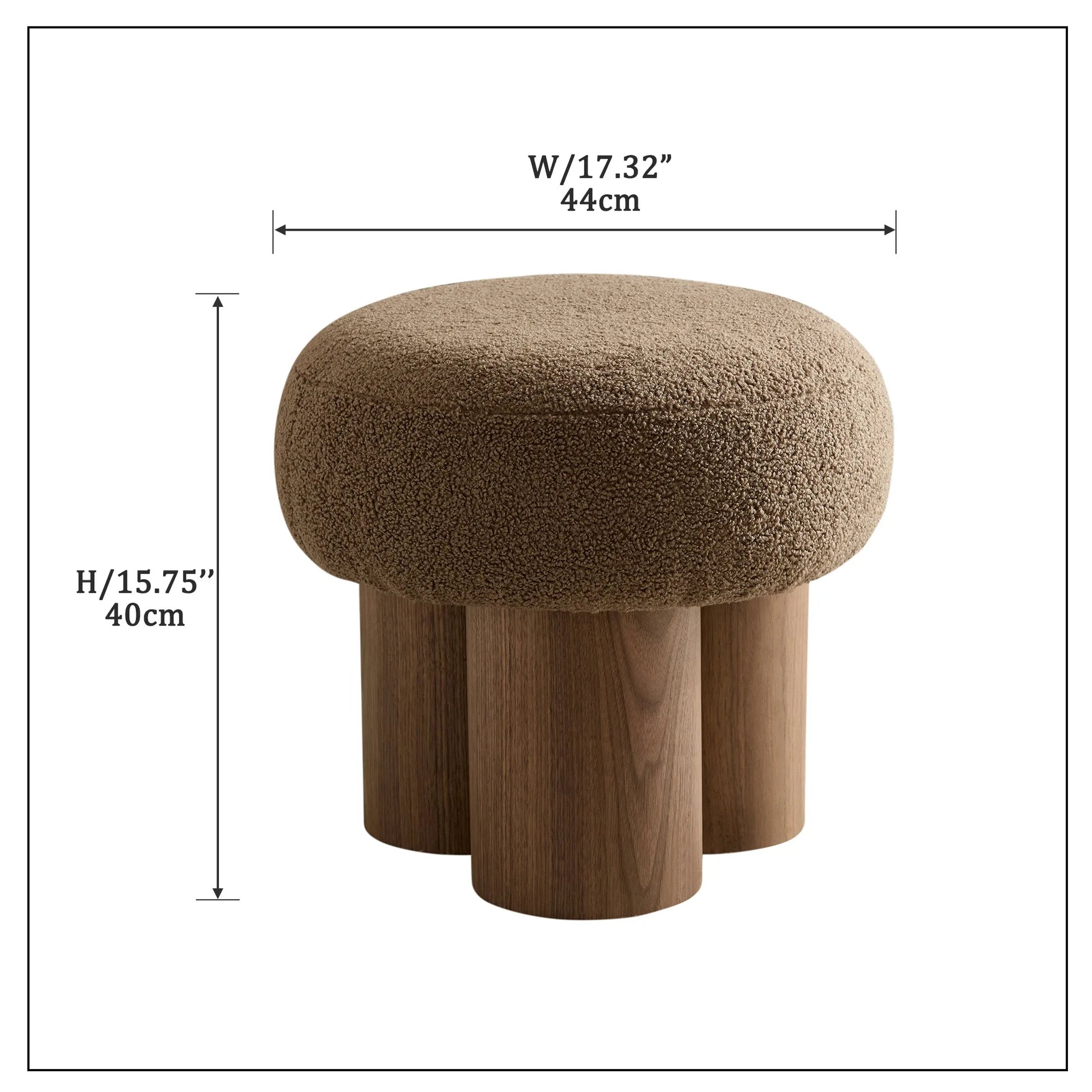 Mushroom Stool with Brown Lamb Wool Seat and Walnut Veneer Barrel PVC Pipe – view 3